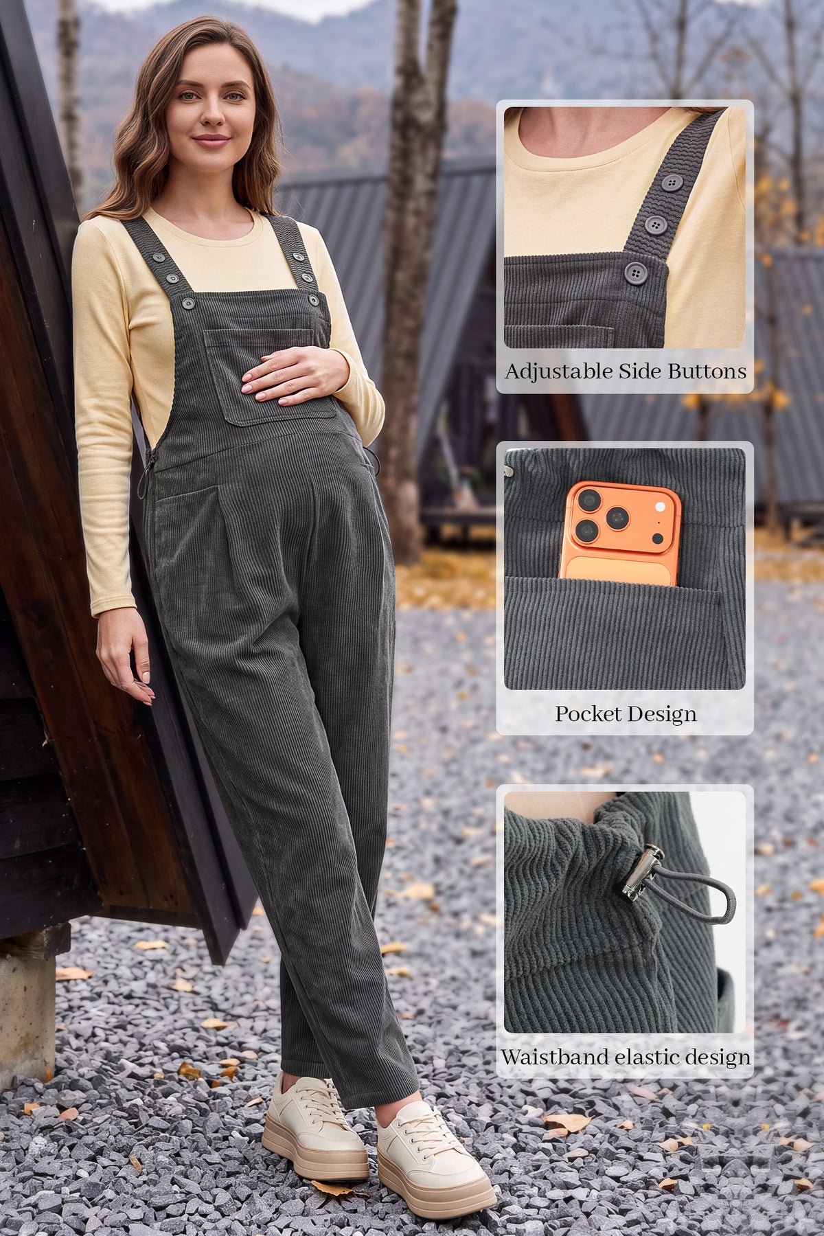 Corduroy Adjustable-Strap Maternity Overalls