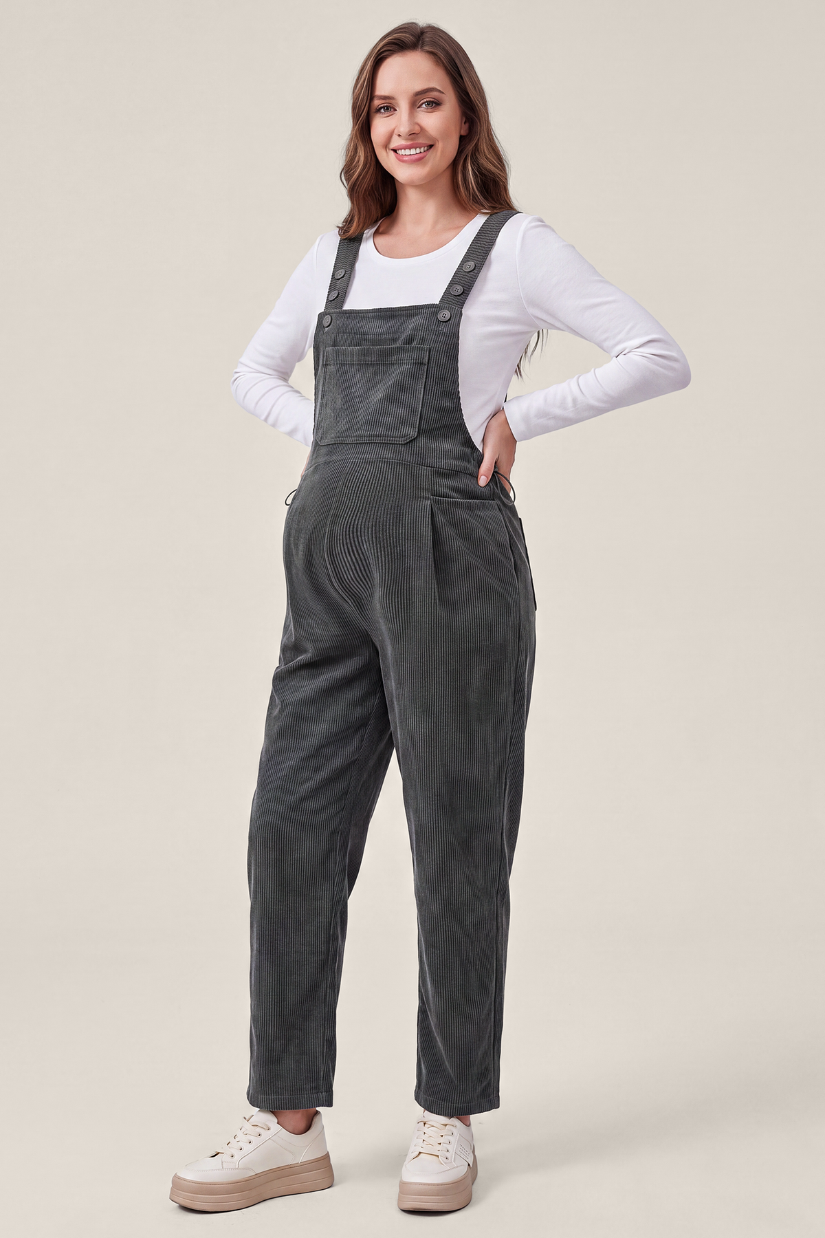 Corduroy Adjustable-Strap Maternity Overalls