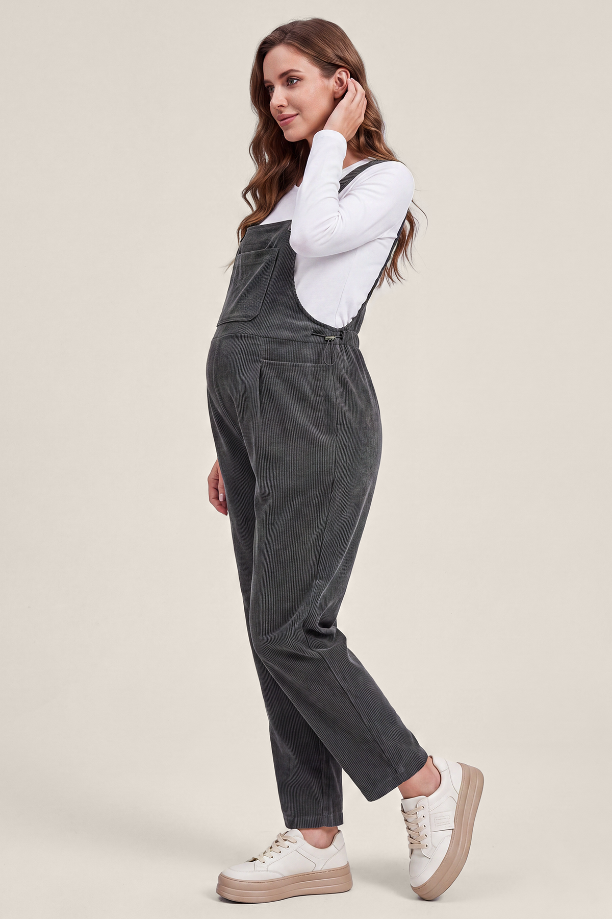 Corduroy Adjustable-Strap Maternity Overalls