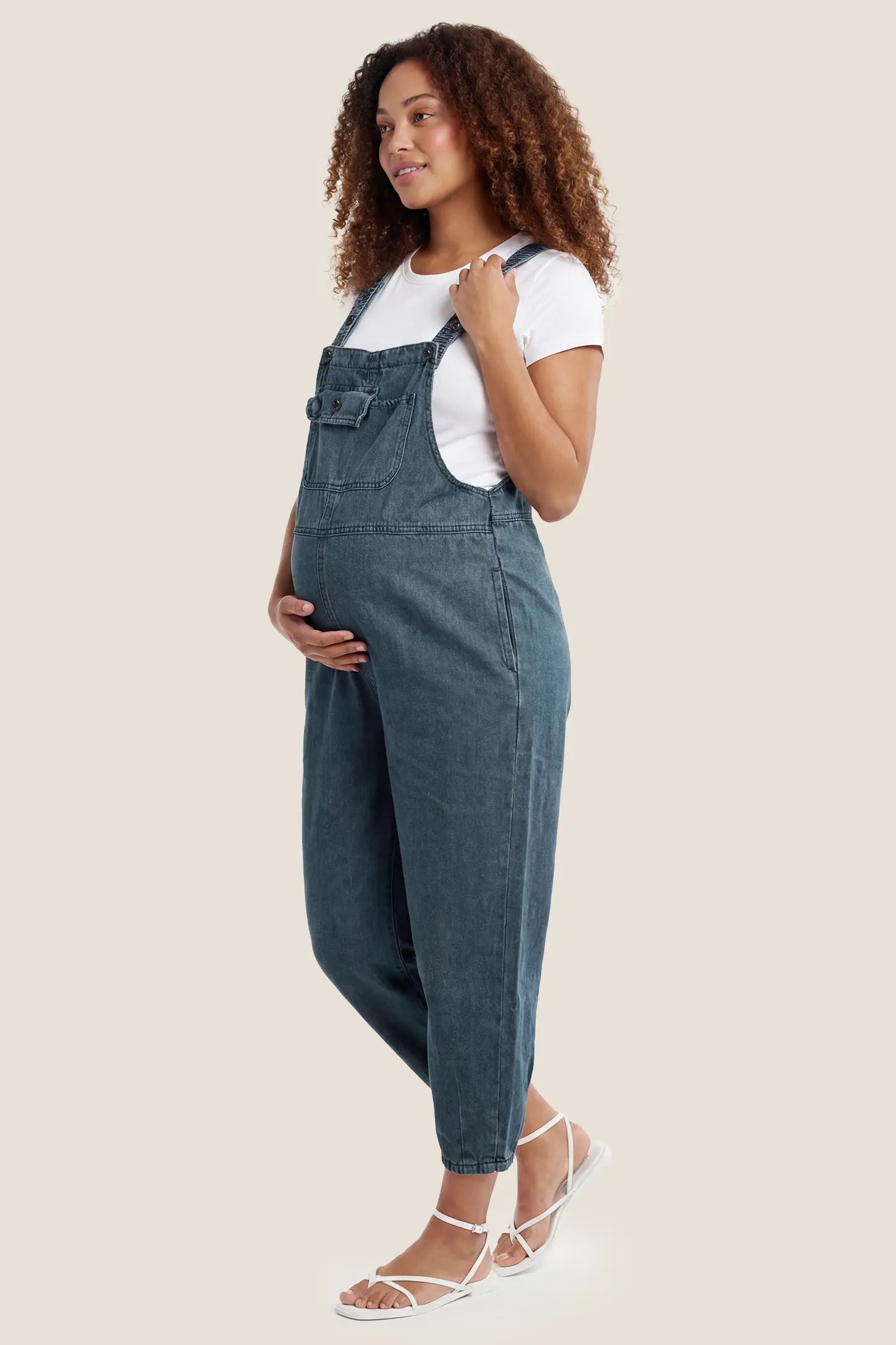 Wide Leg Denim Maternity Overalls