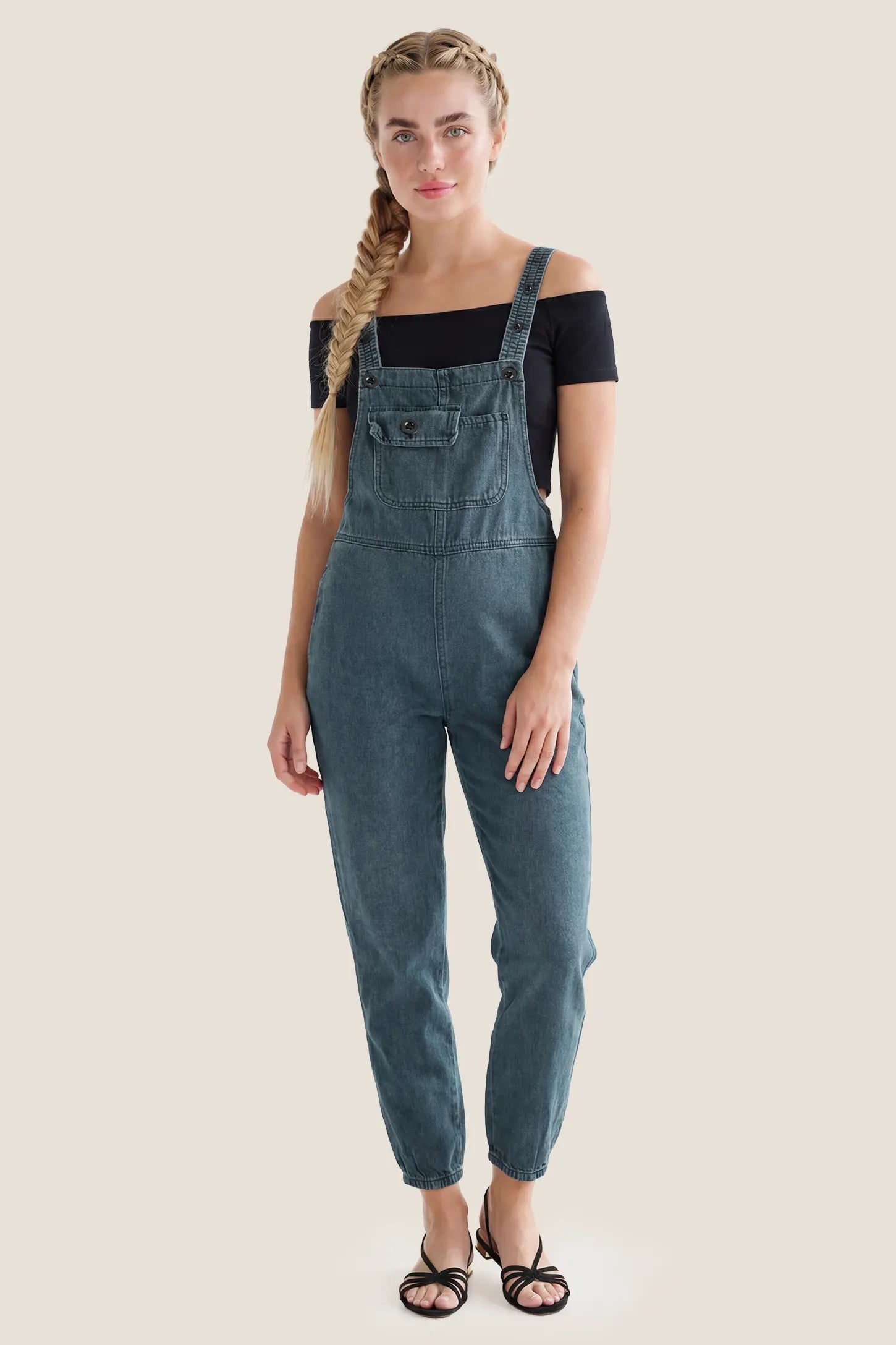 Wide Leg Denim Maternity Overalls