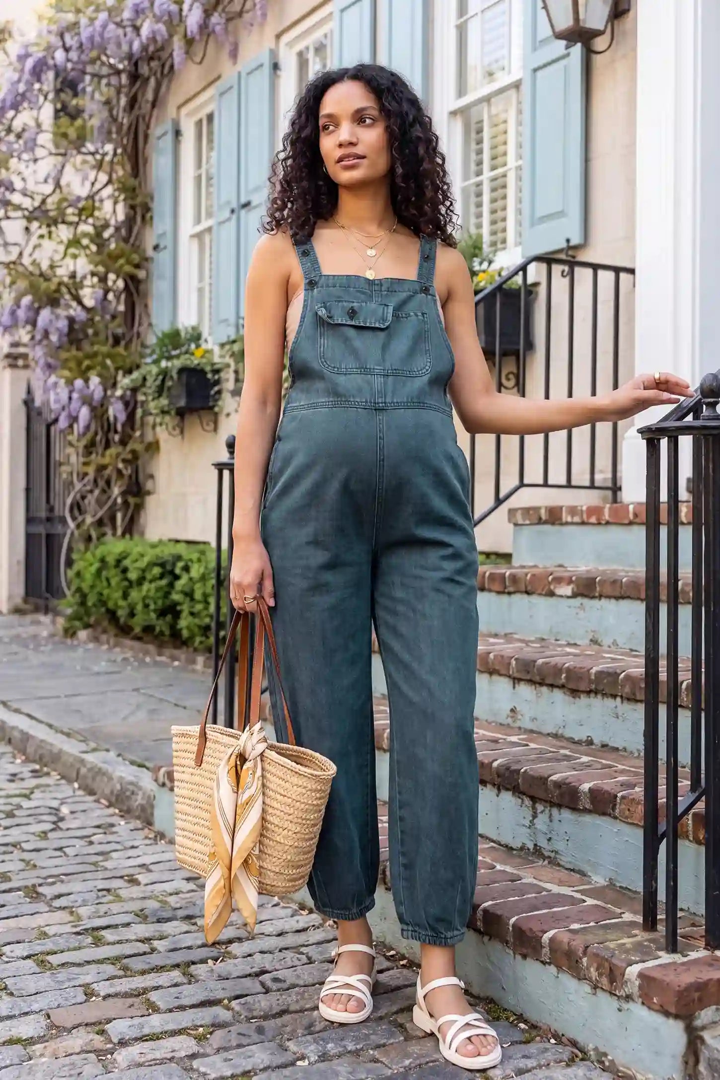 Wide Leg Denim Maternity Overalls