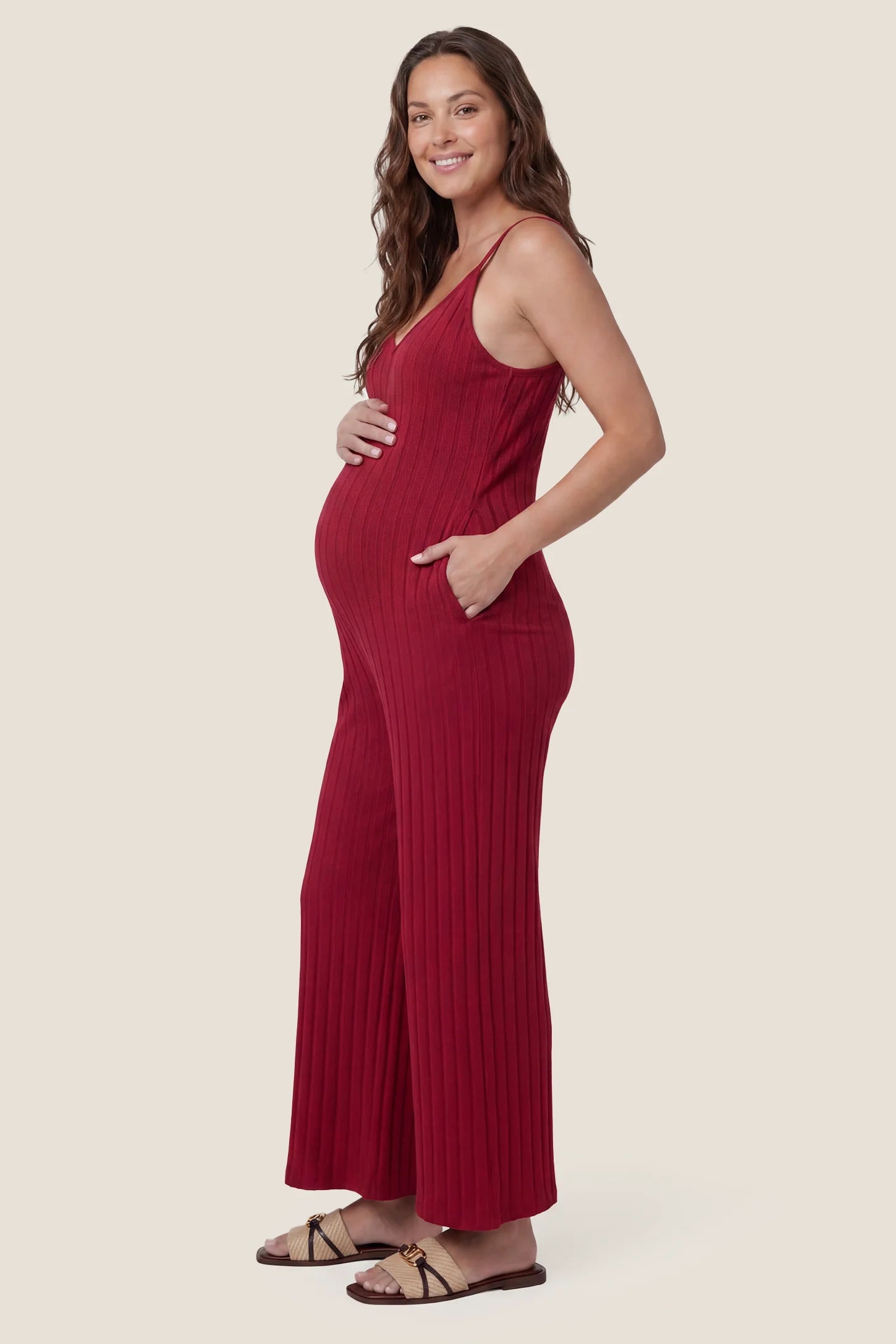 Ribbed Wide-Leg Maternity Camisole Jumpsuit