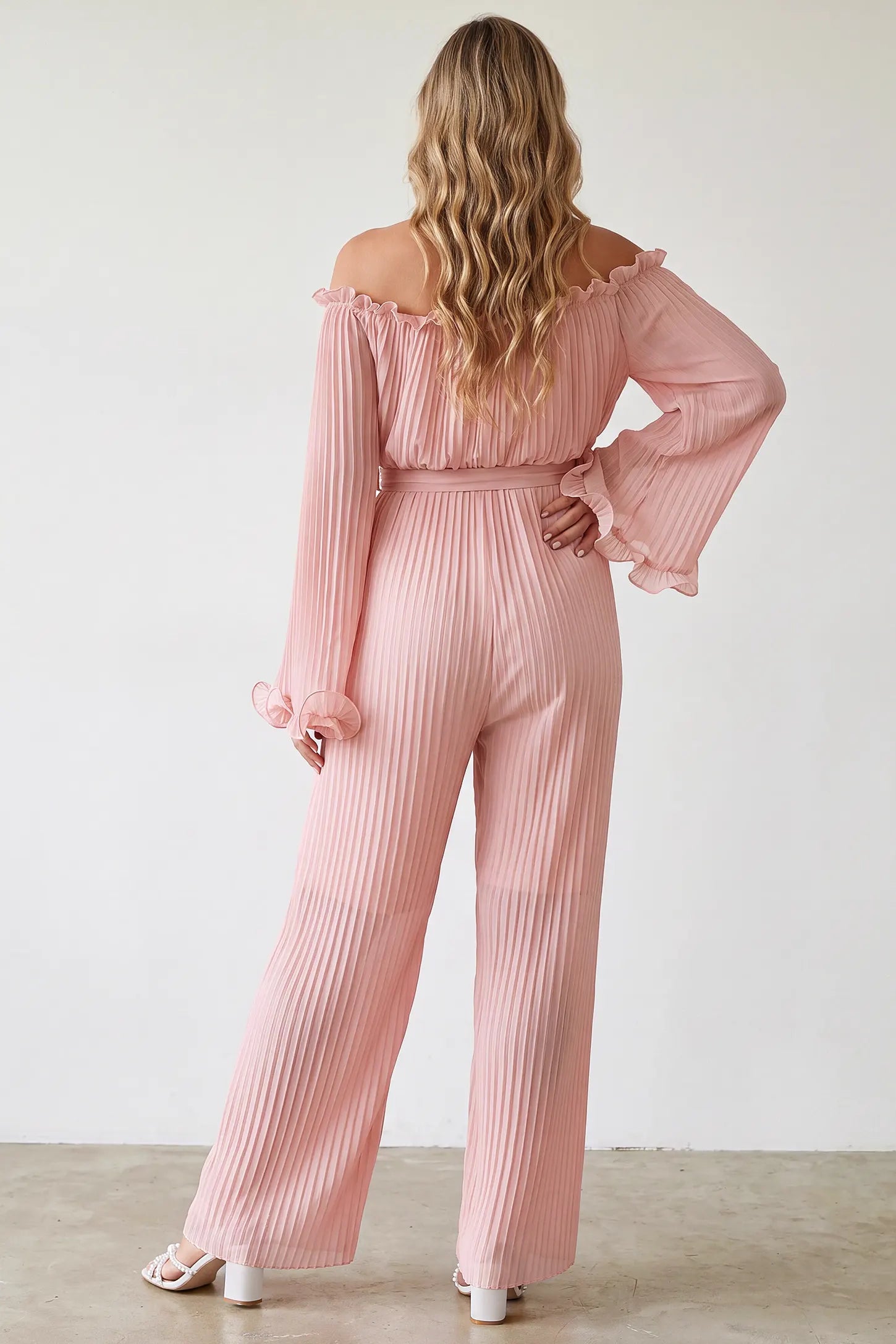 Pleated Off Shoulder Tie-Waist Maternity Jumpsuit