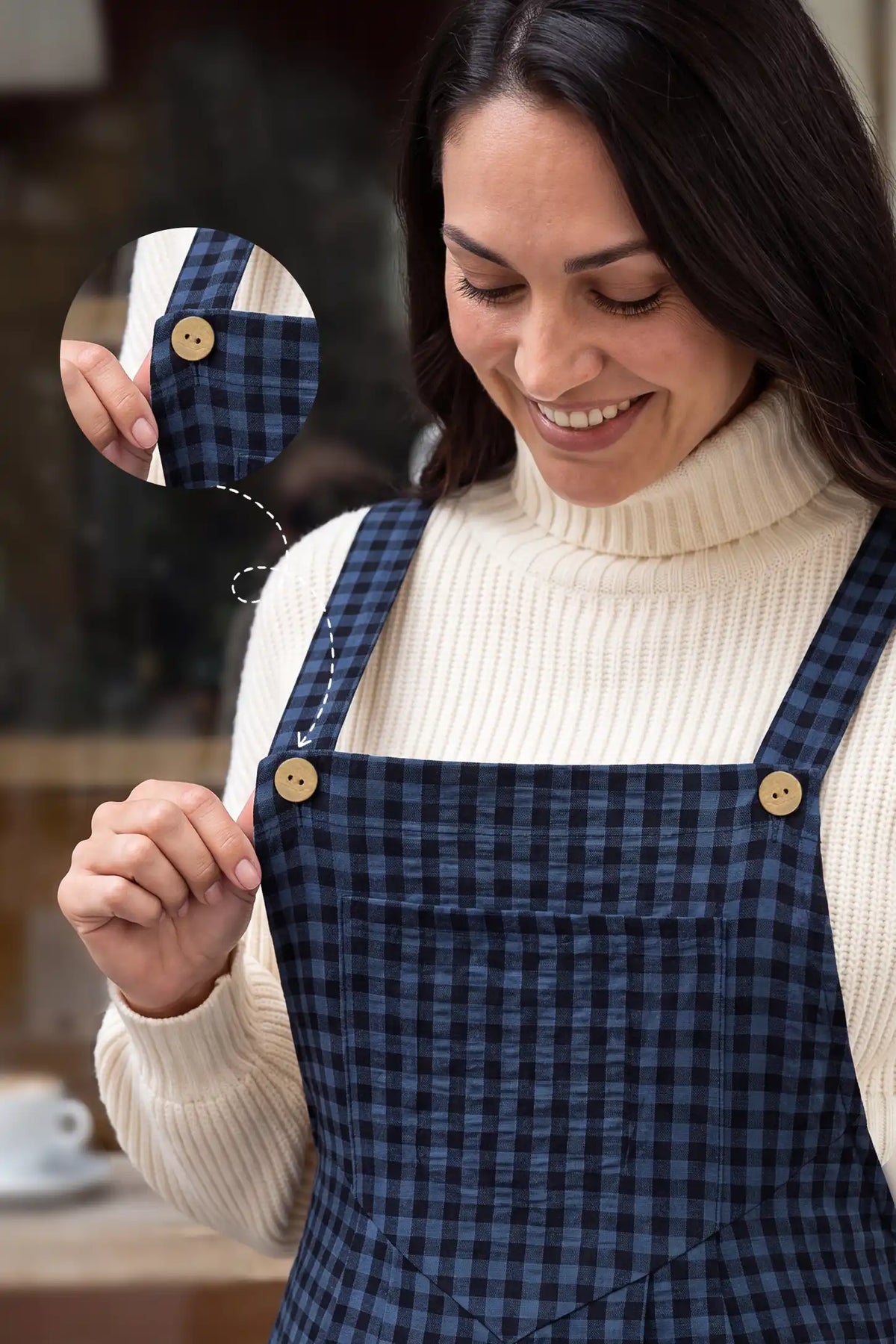 Plaid Square-Neck Button-Detail Maternity Jumpsuit