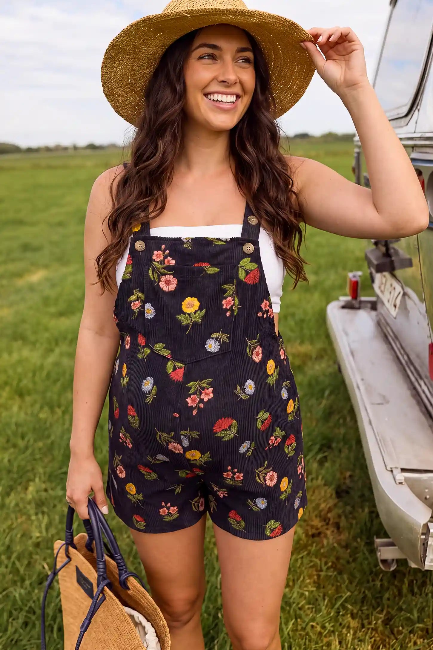 Adjustable Waist Front Pocket Maternity Short Overalls