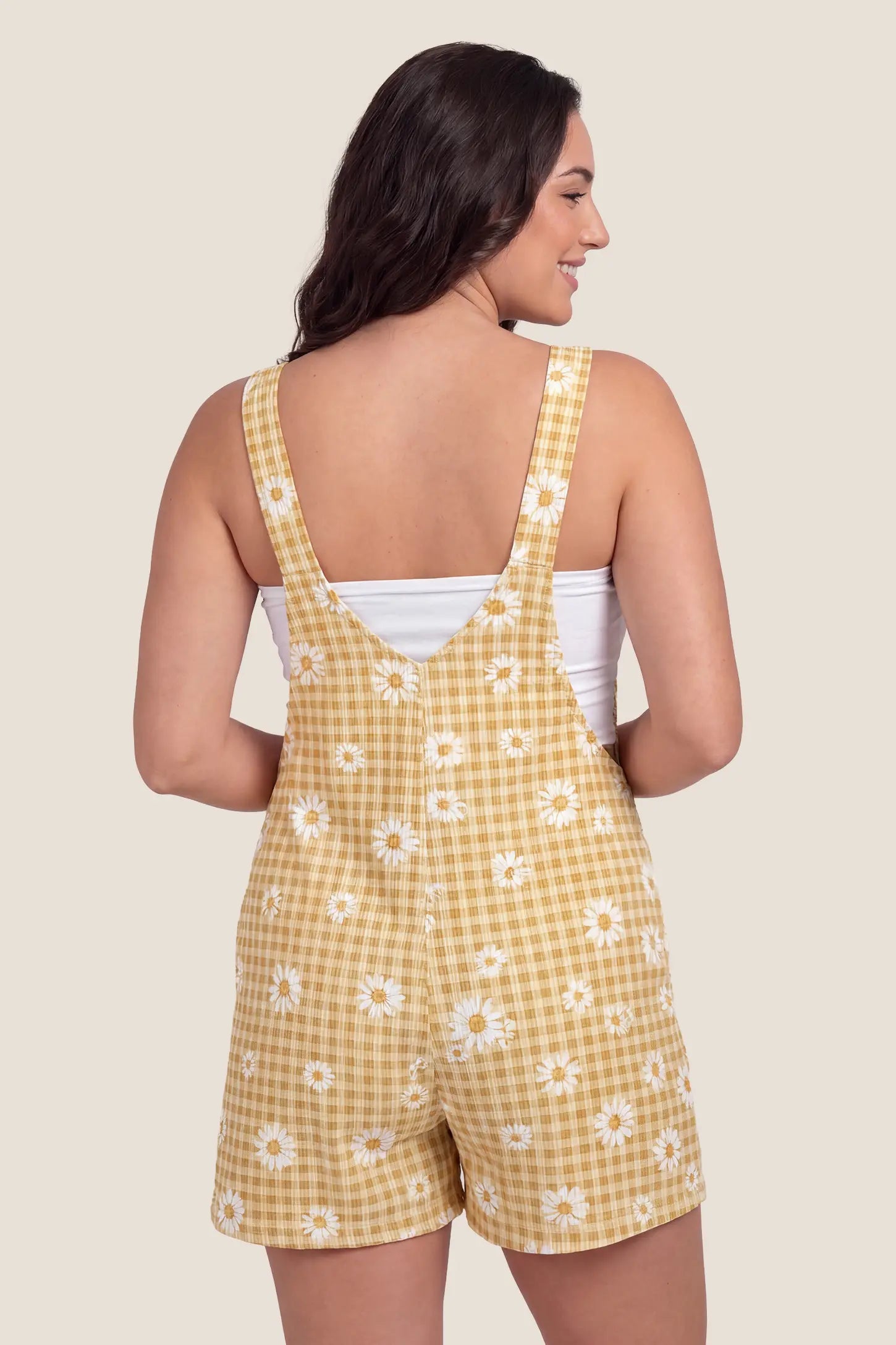 Adjustable Waist Front Pocket Maternity Short Overalls