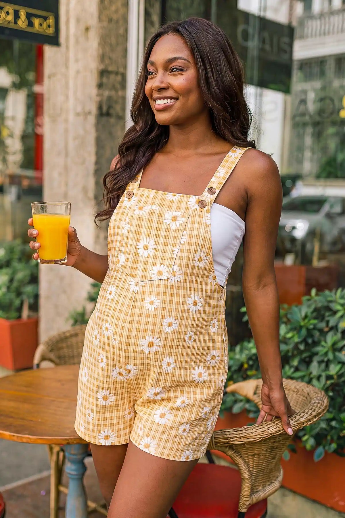 Adjustable Waist Front Pocket Maternity Short Overalls