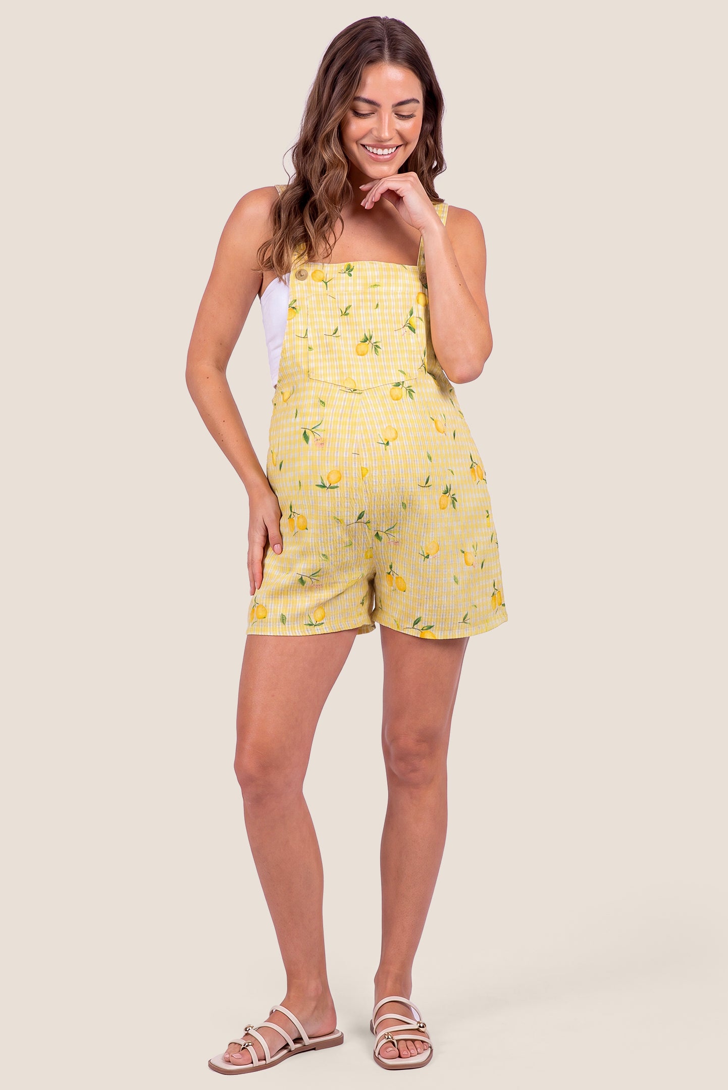 Adjustable Waist Front Pocket Maternity Short Overalls