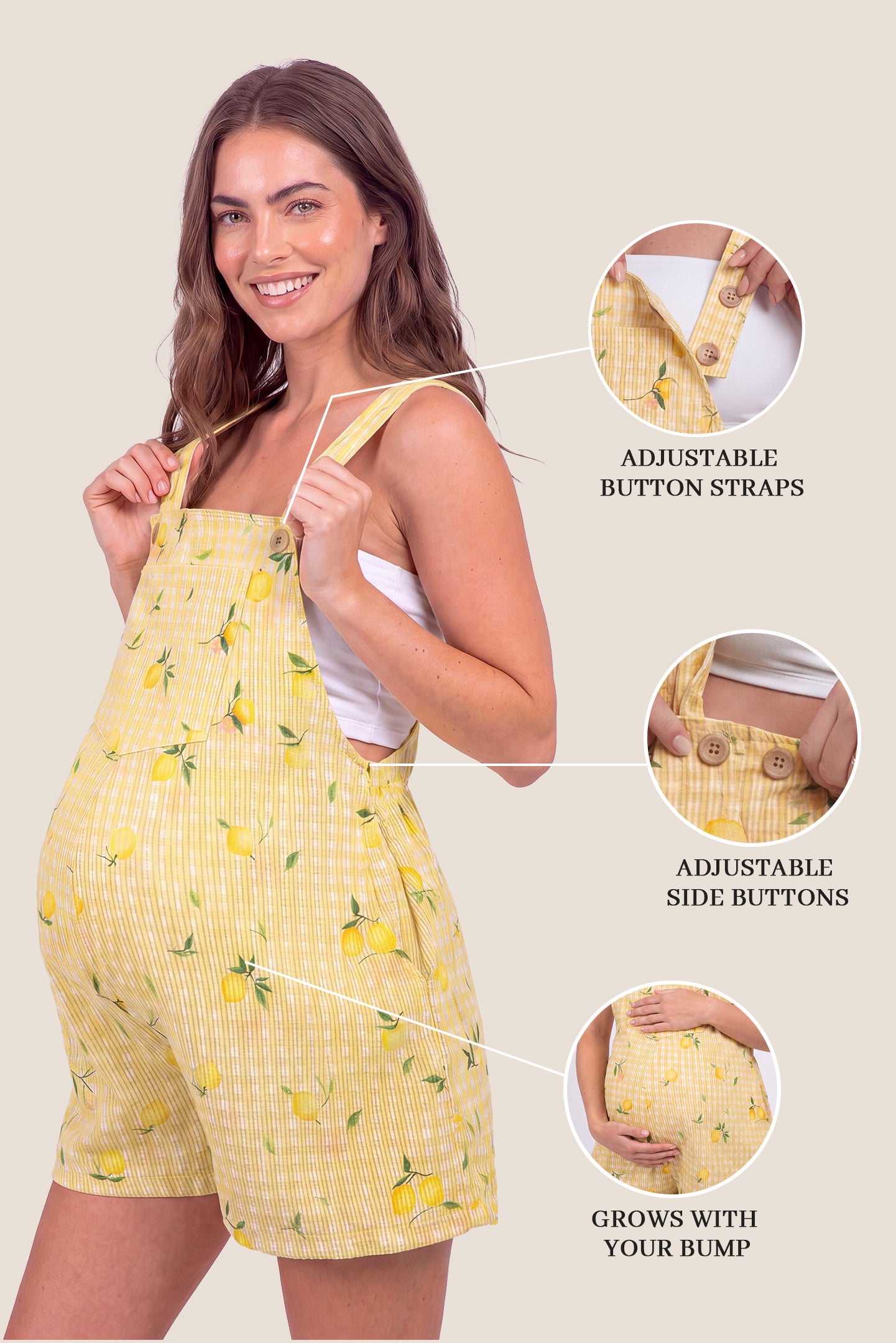 Adjustable Waist Front Pocket Maternity Short Overalls