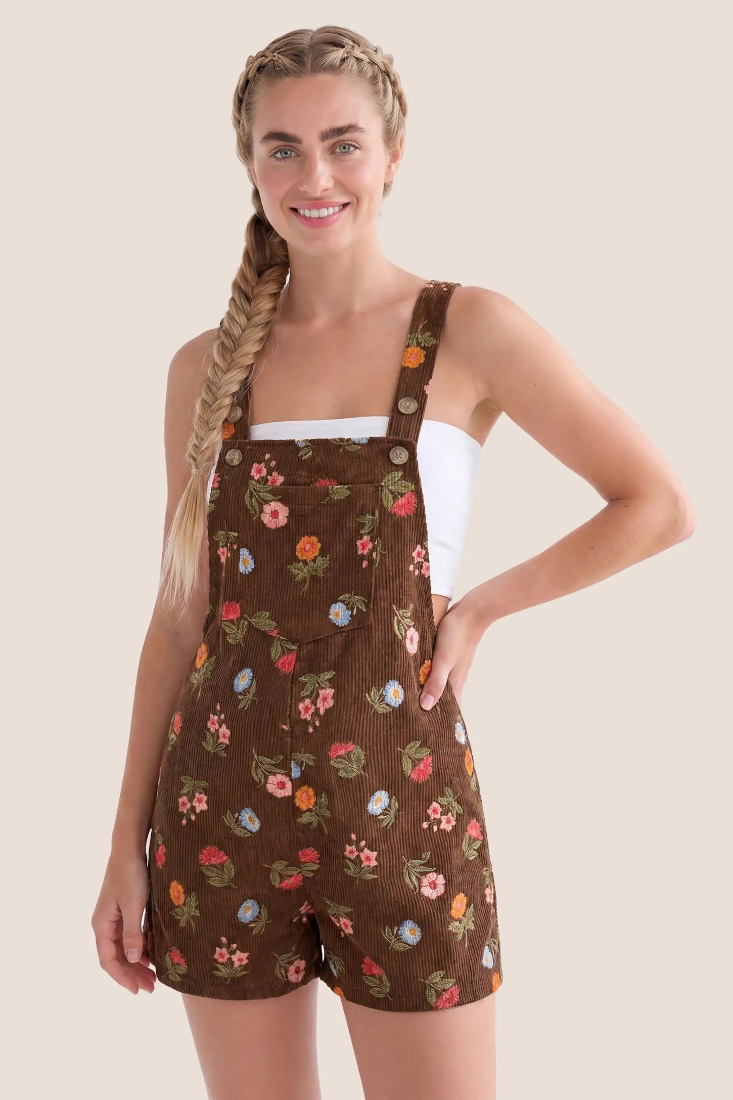 Adjustable Waist Front Pocket Maternity Short Overalls