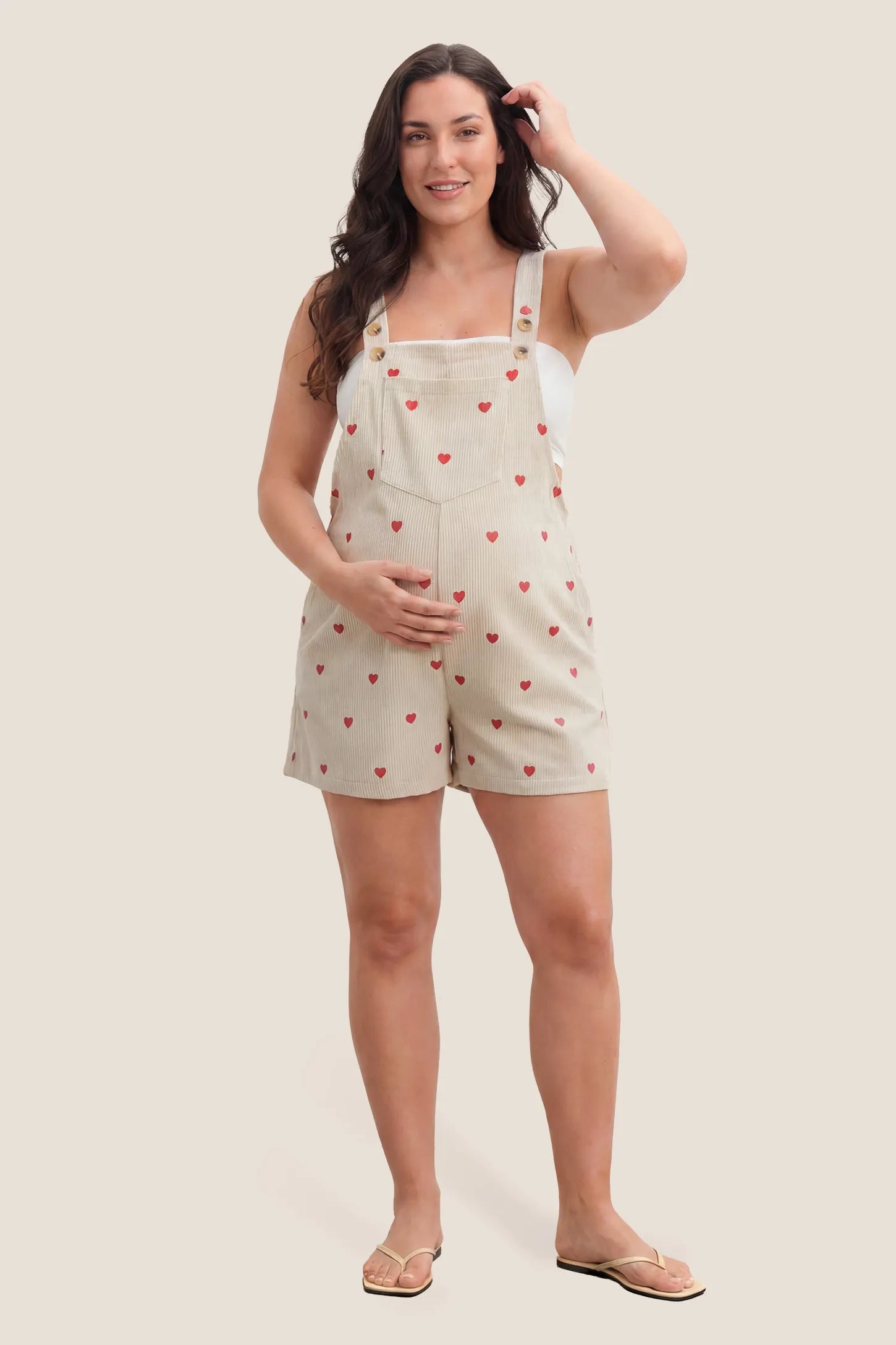 Adjustable Waist Front Pocket Maternity Short Overalls