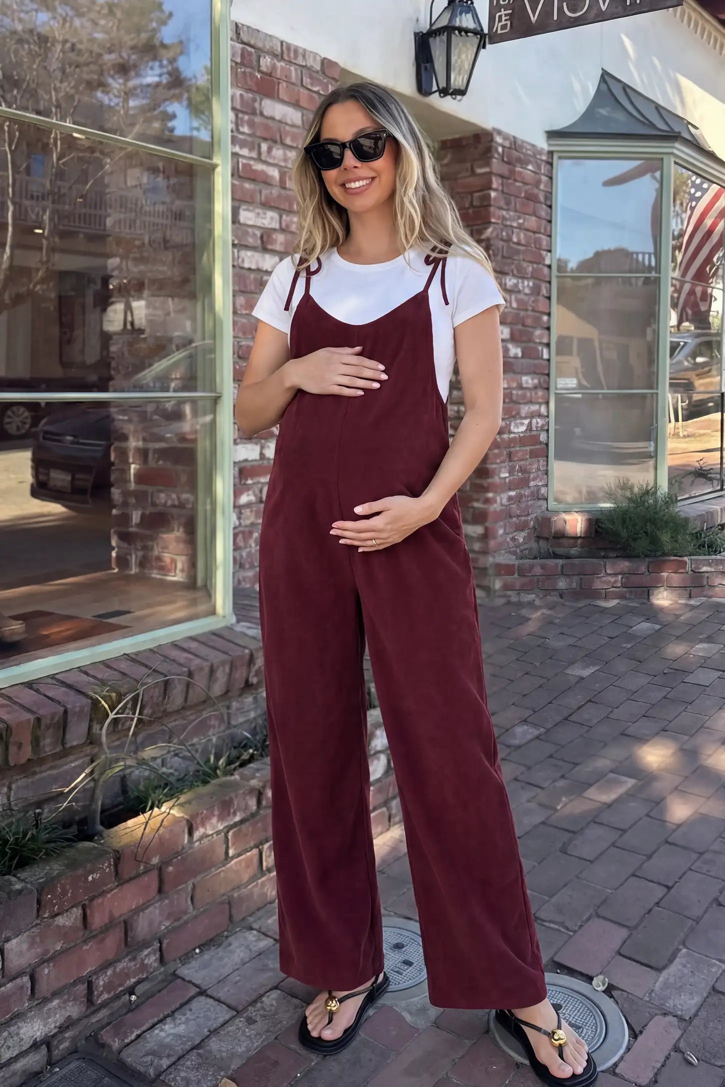 Solid Sleeveless Wide Leg Maternity Jumpsuit
