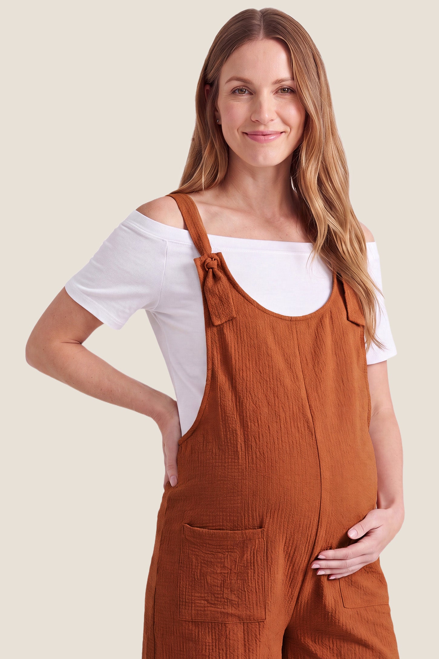 Knot Strap Front Pocket Maternity Romper