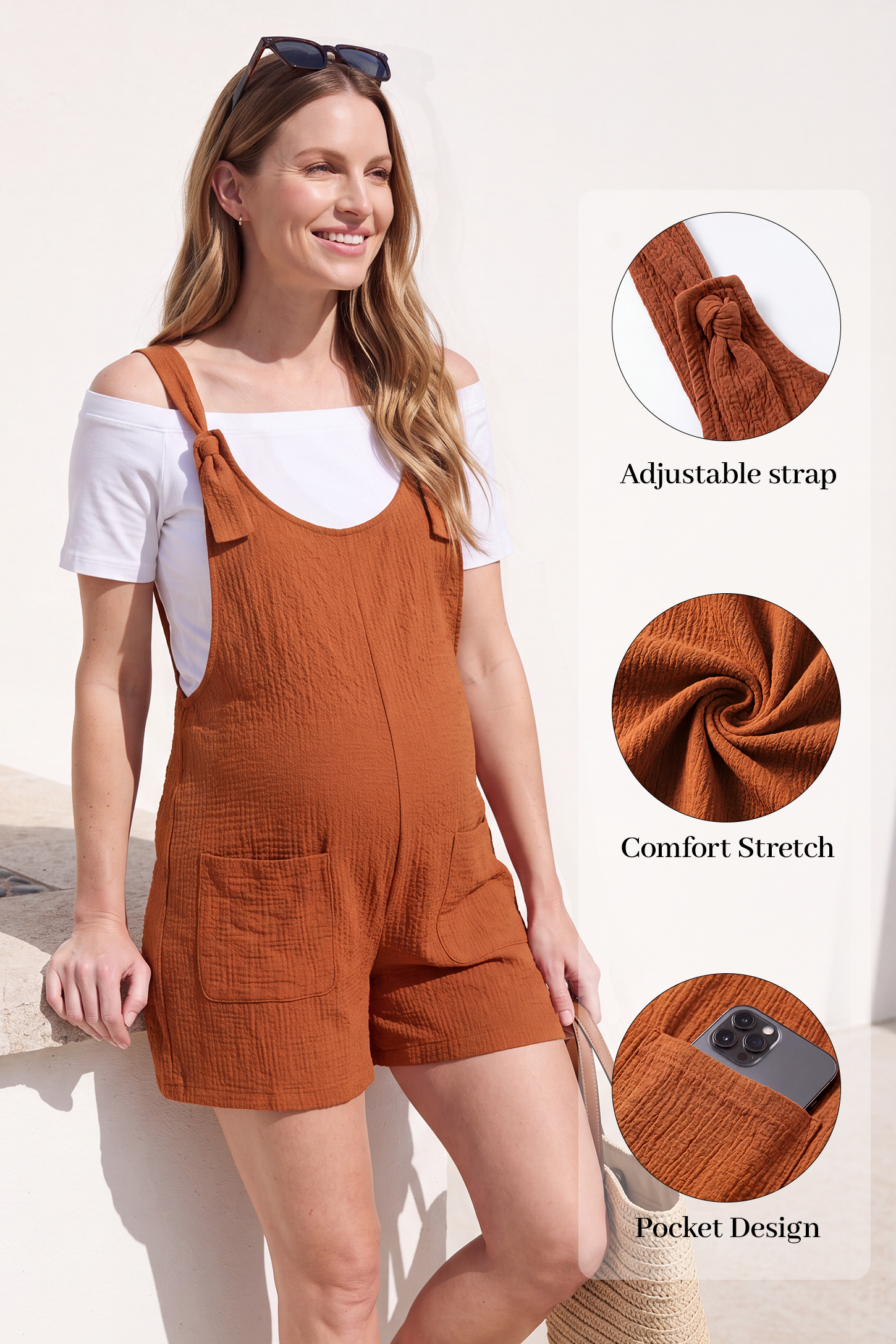 Knot Strap Front Pocket Maternity Romper