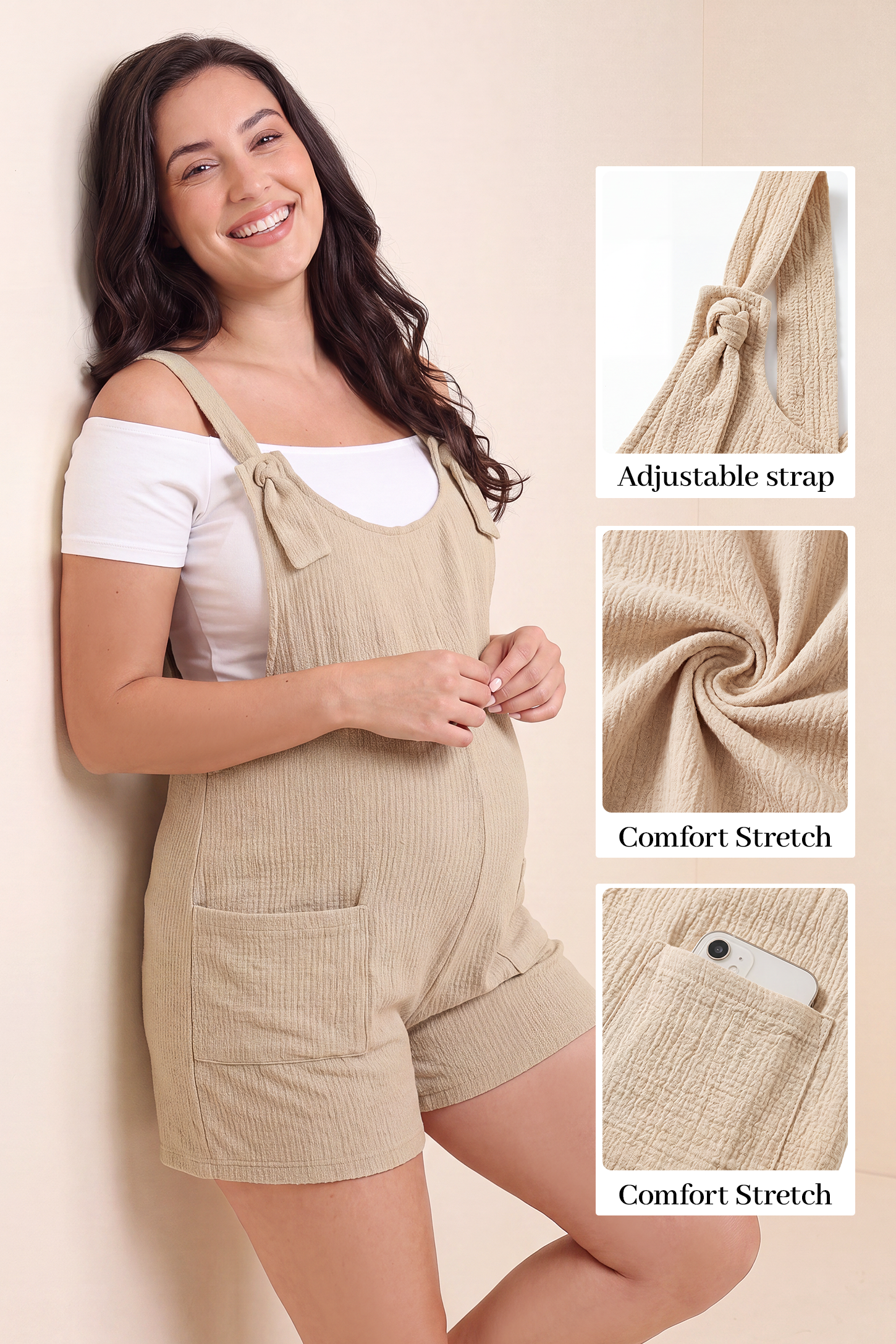 Knot Strap Front Pocket Maternity Romper