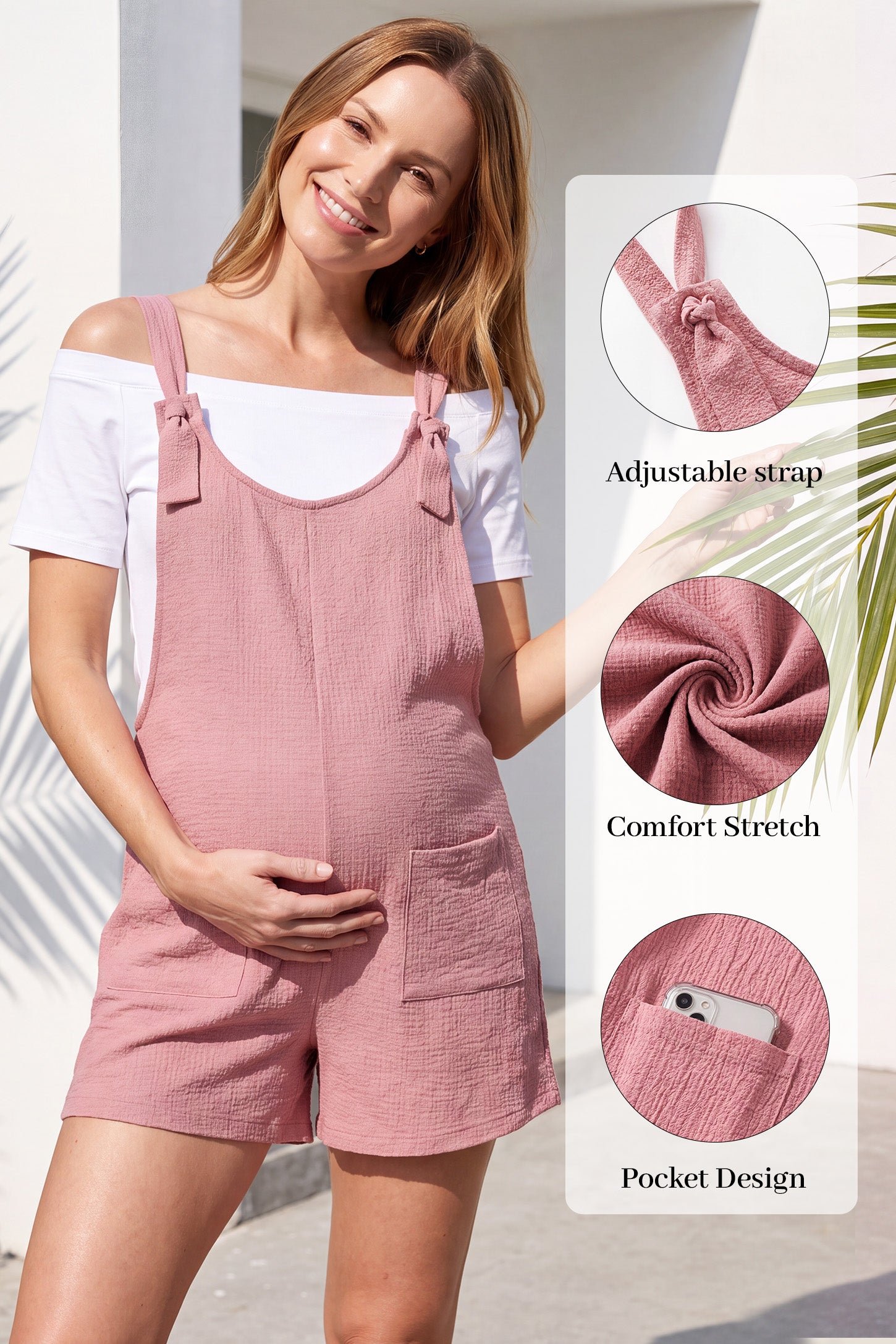 Knot Strap Front Pocket Maternity Romper