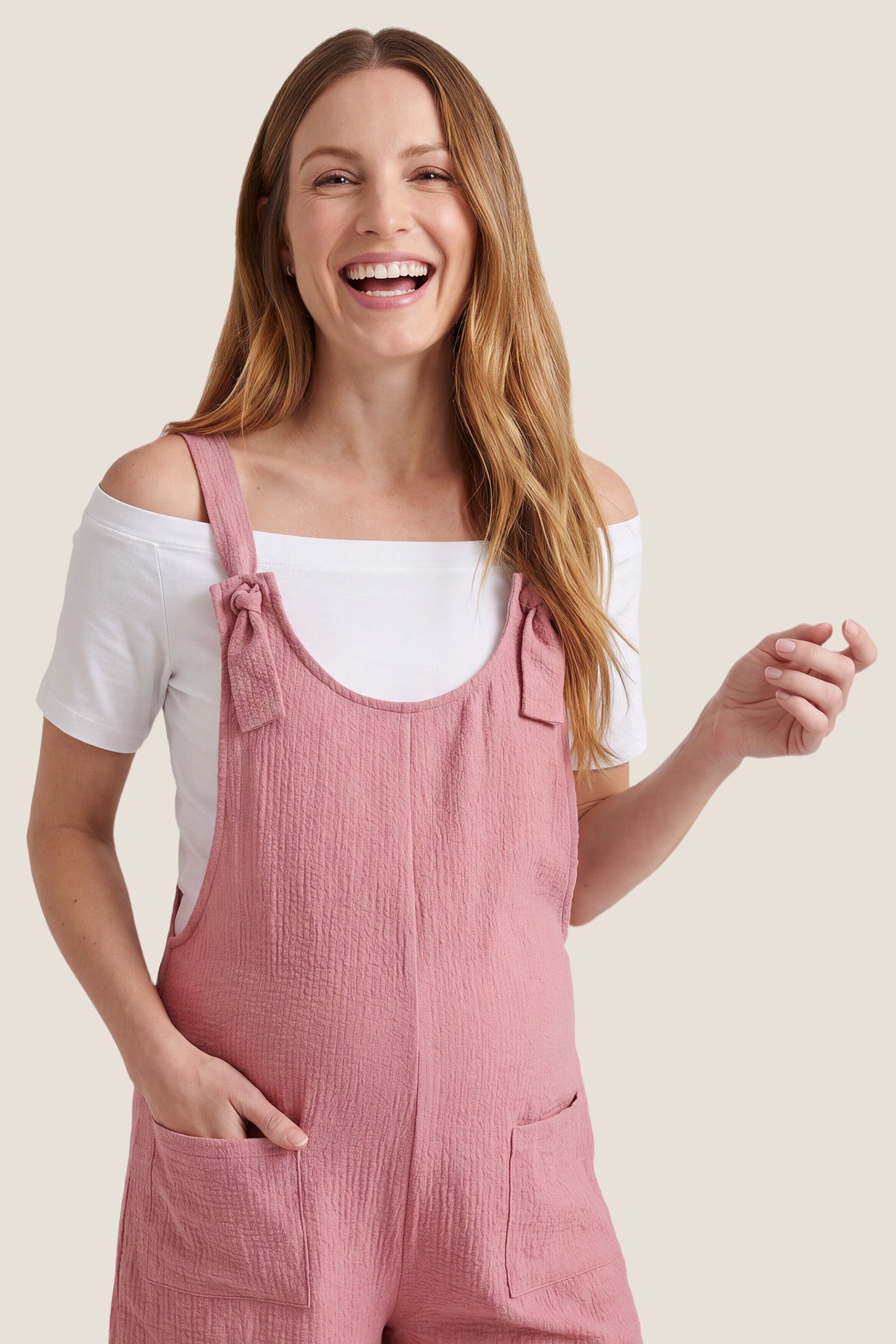 Knot Strap Front Pocket Maternity Romper