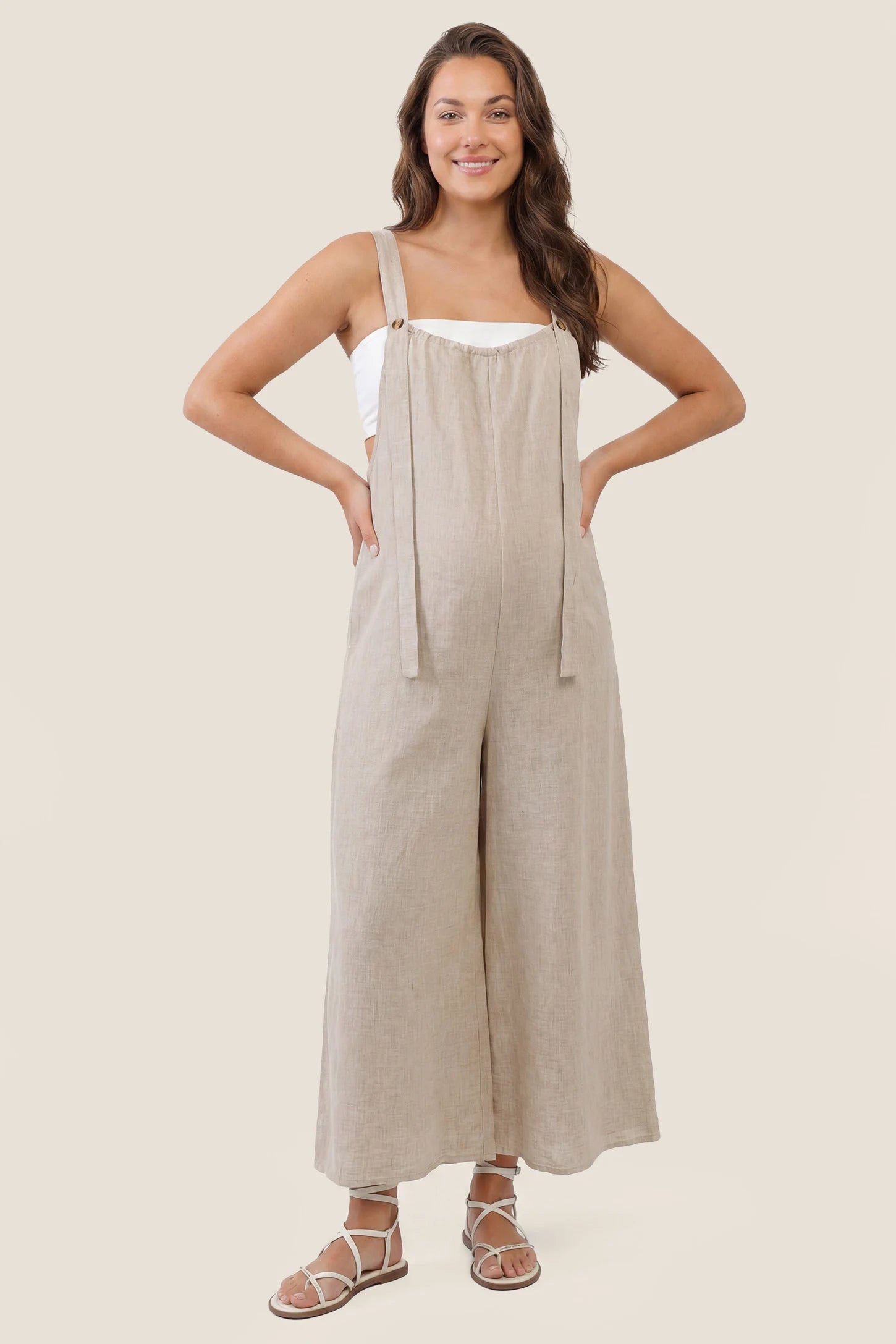 Loose Fit Wide Leg Sleeveless Maternity Jumpsuit