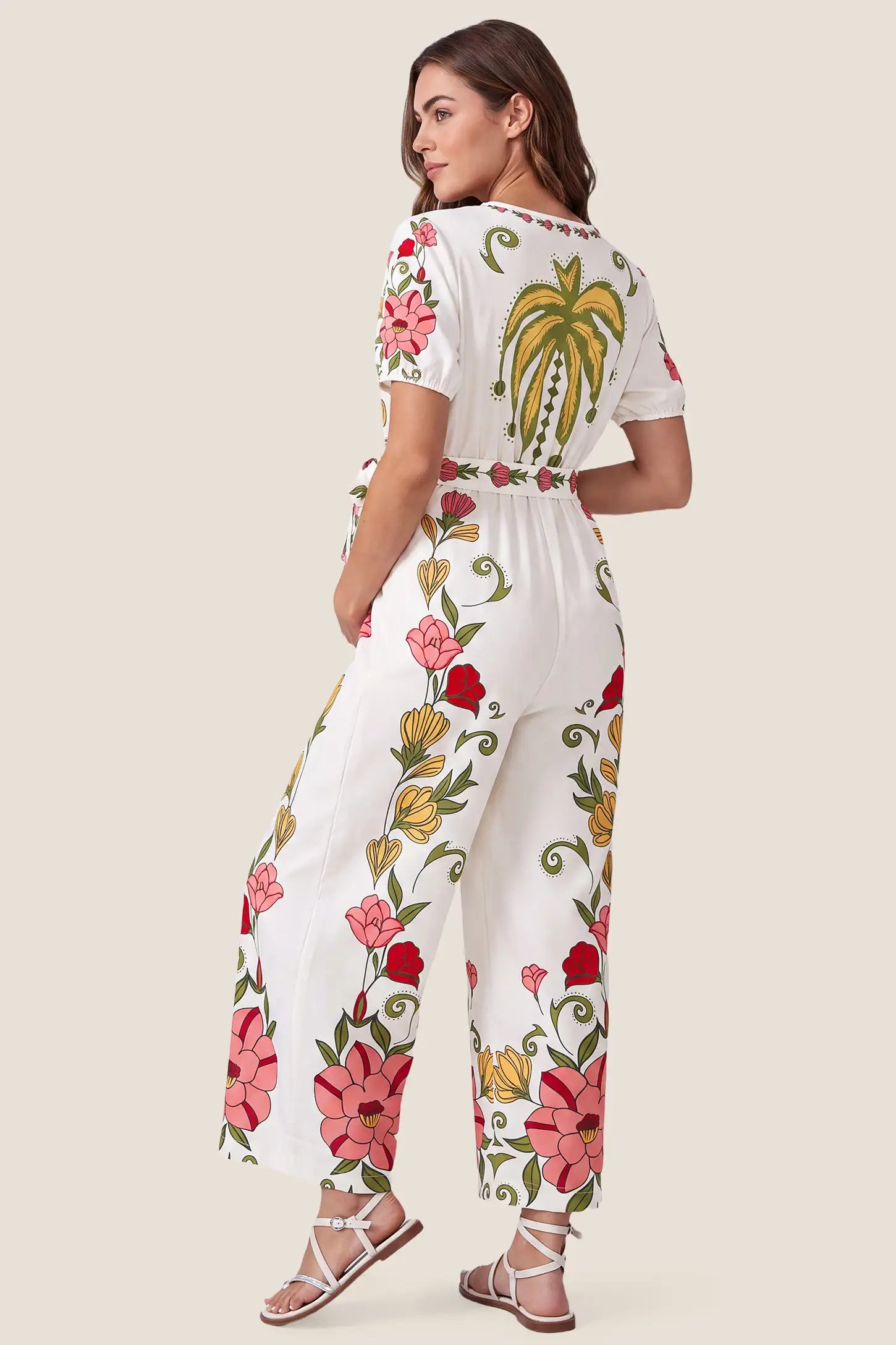 Floral Deep V-Neck Tie-Waist Maternity Jumpsuit