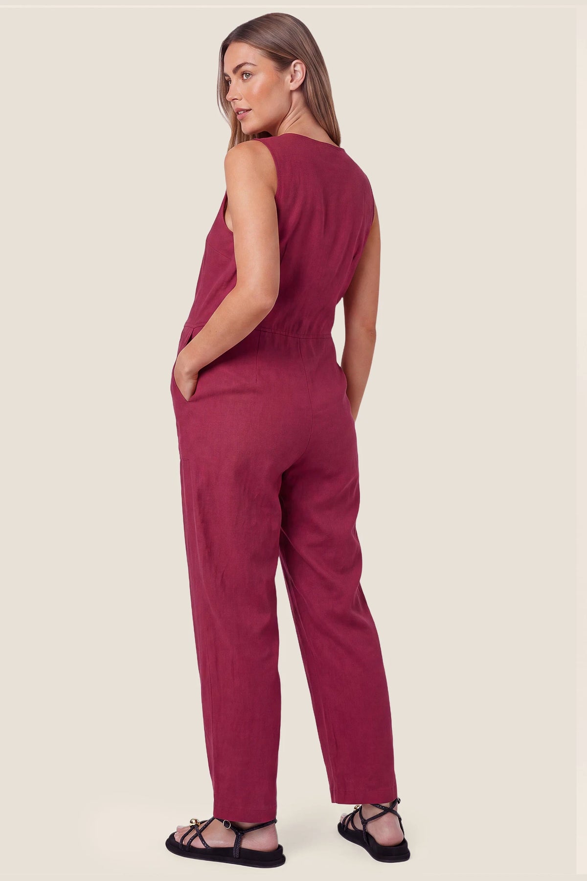 Wide-Leg V-Neck Button-Front Maternity Jumpsuit