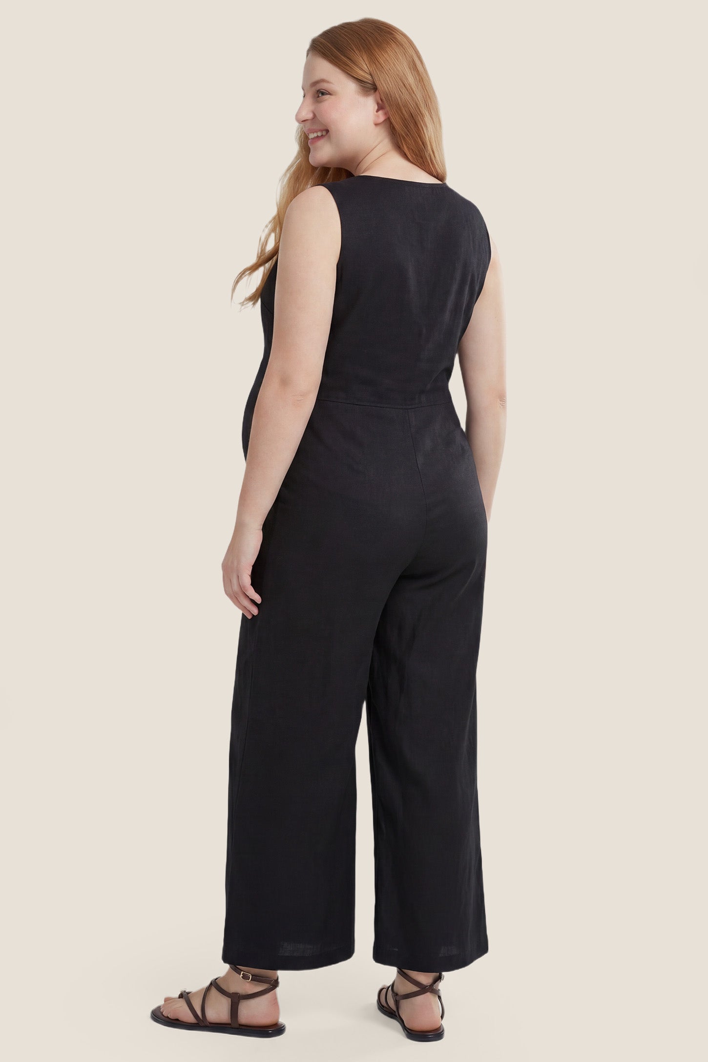 Wide-Leg V-Neck Button-Front Maternity Jumpsuit
