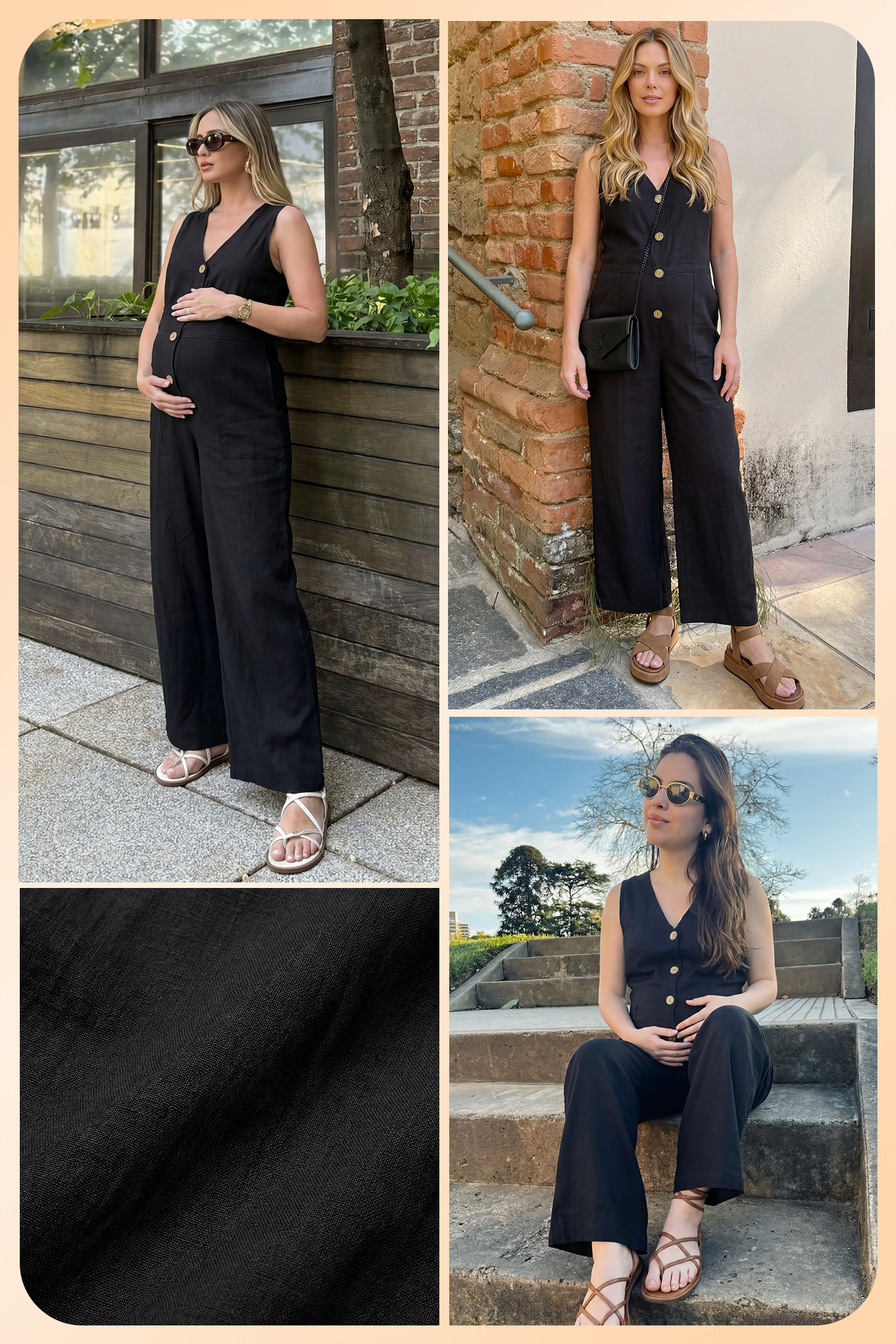 Wide-Leg V-Neck Button-Front Maternity Jumpsuit