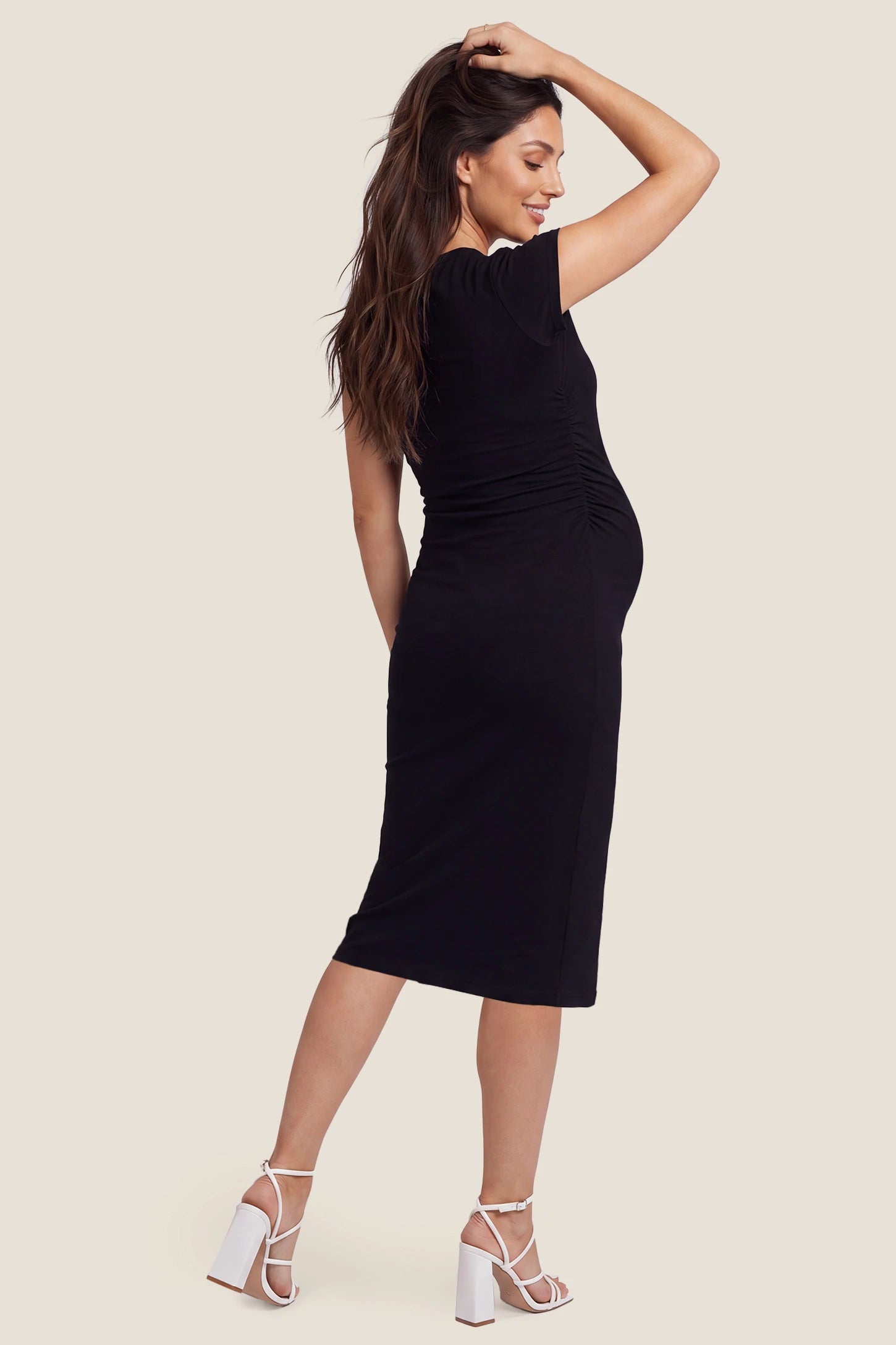 Basic Round Neck Maternity Midi Dress