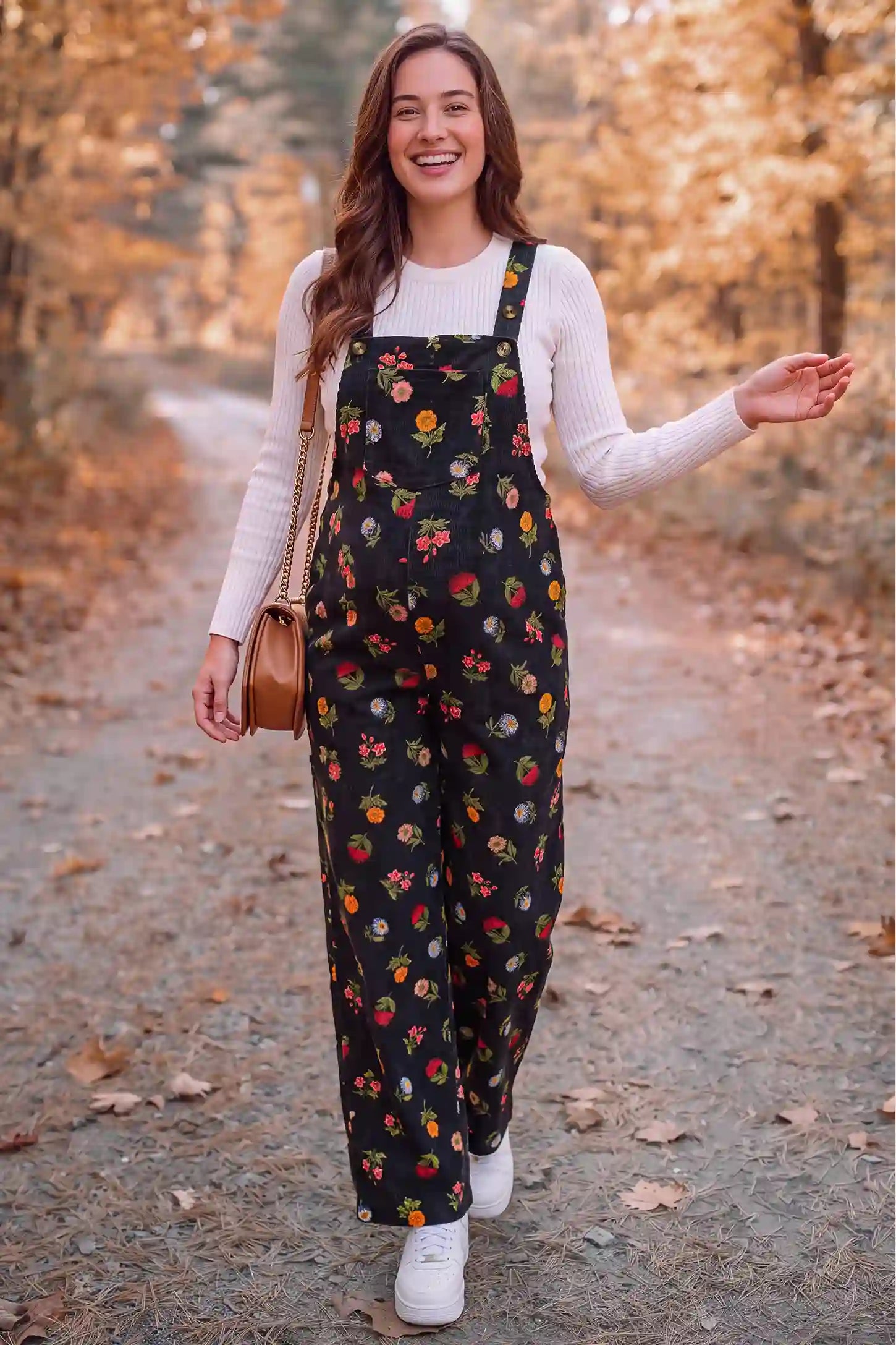Adjustable Strap Pocket  Floral Maternity Overalls