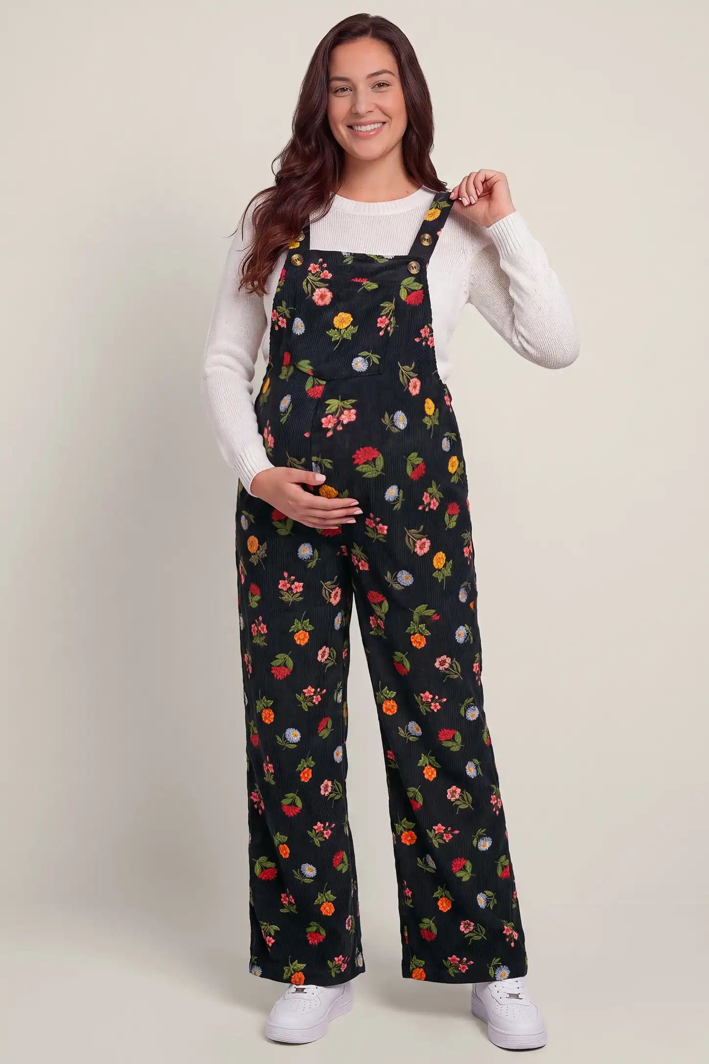Adjustable Strap Pocket  Floral Maternity Overalls