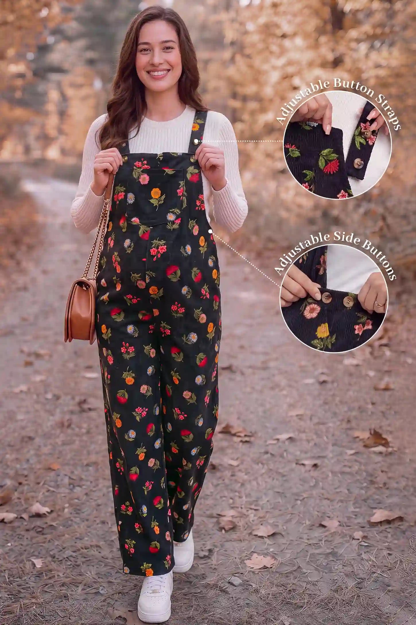 Adjustable Strap Pocket  Floral Maternity Overalls
