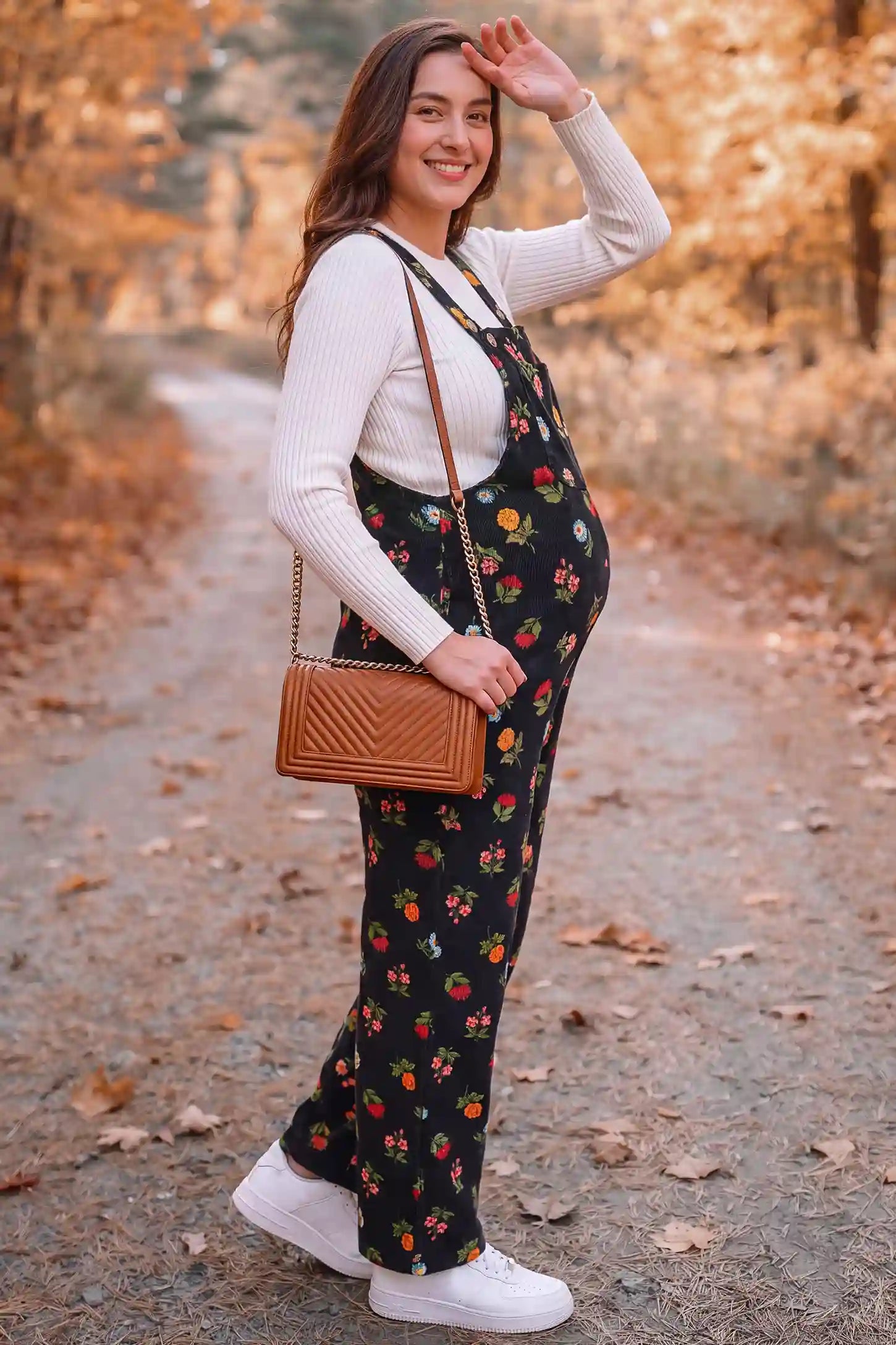 Adjustable Strap Pocket  Floral Maternity Overalls