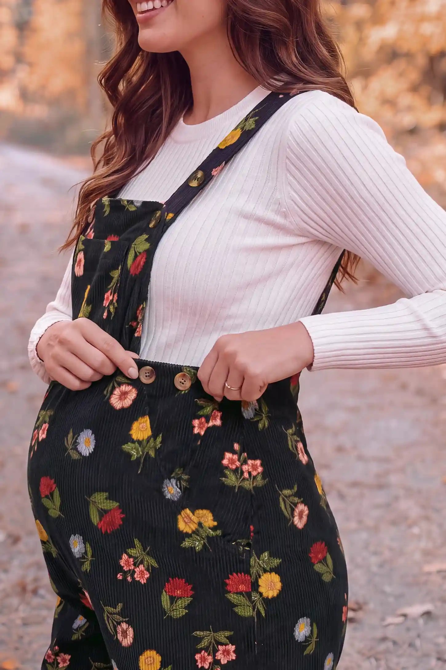 Adjustable Strap Pocket  Floral Maternity Overalls