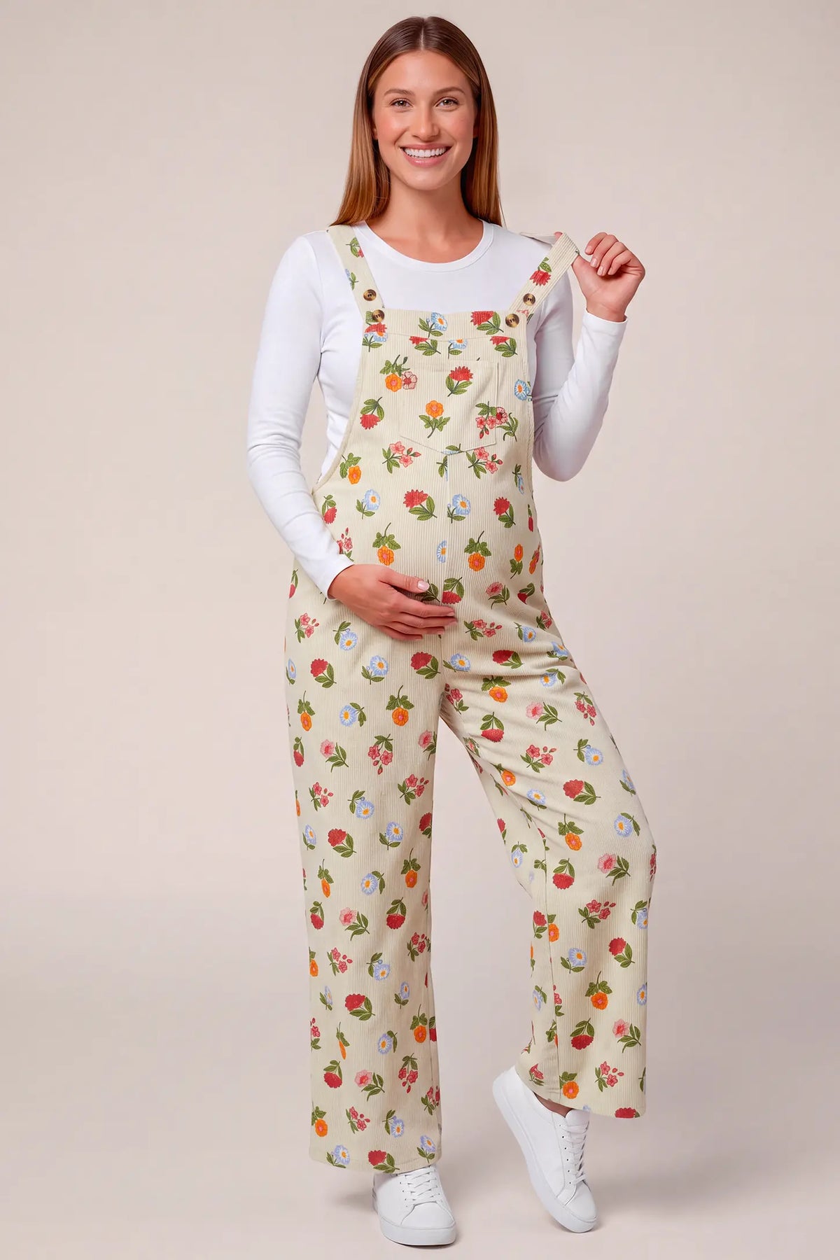 Adjustable Strap Pocket  Floral Maternity Overalls