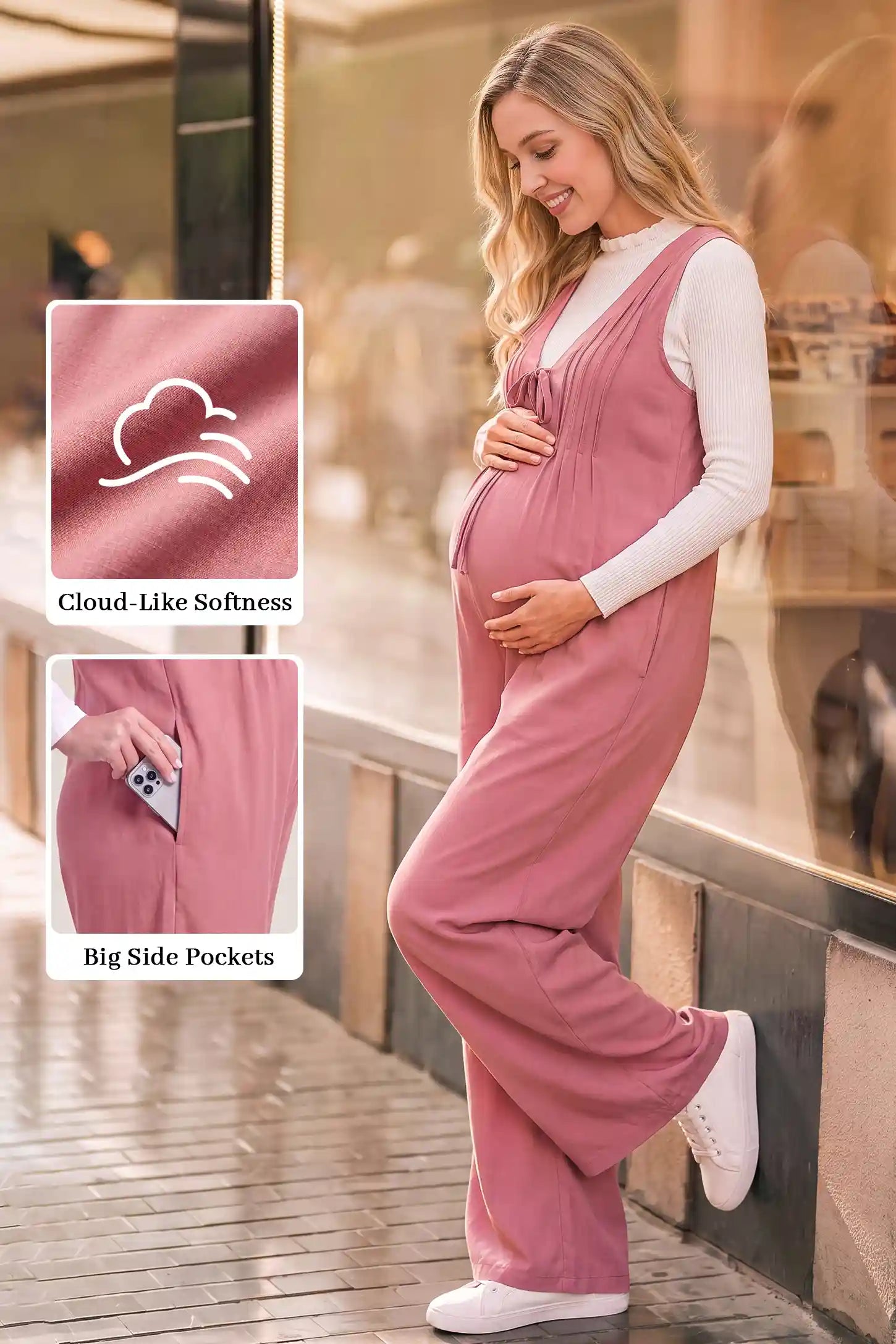 Soft Tie-Front Maternity Overalls