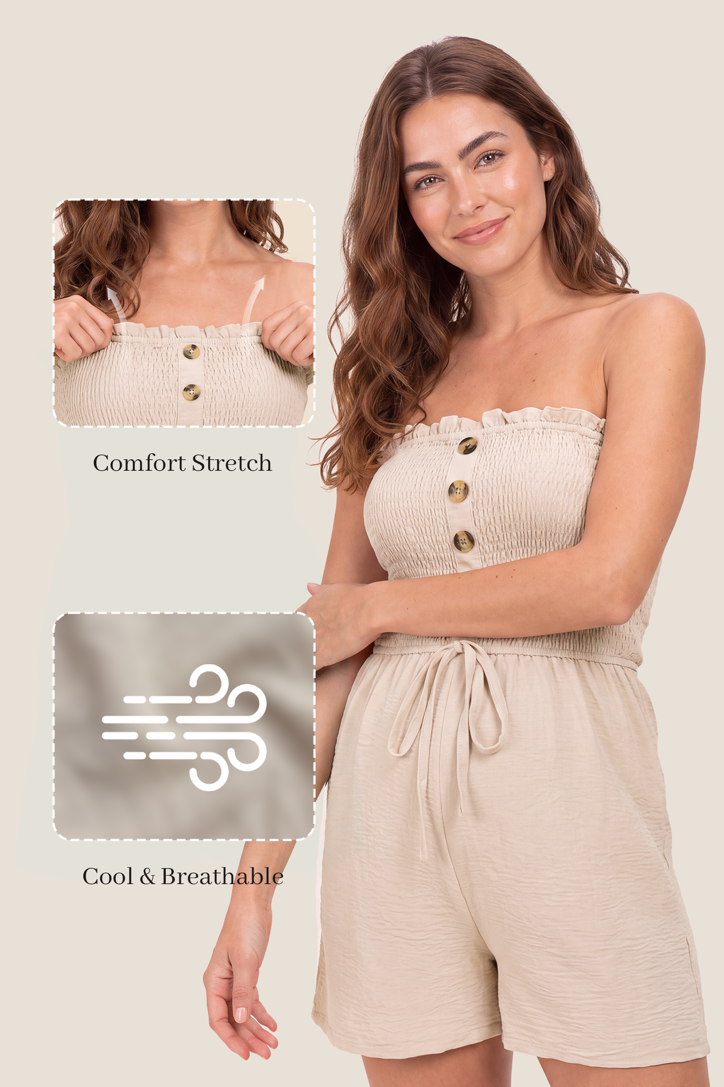 Strapless Smocked Waist Tie Maternity Romper