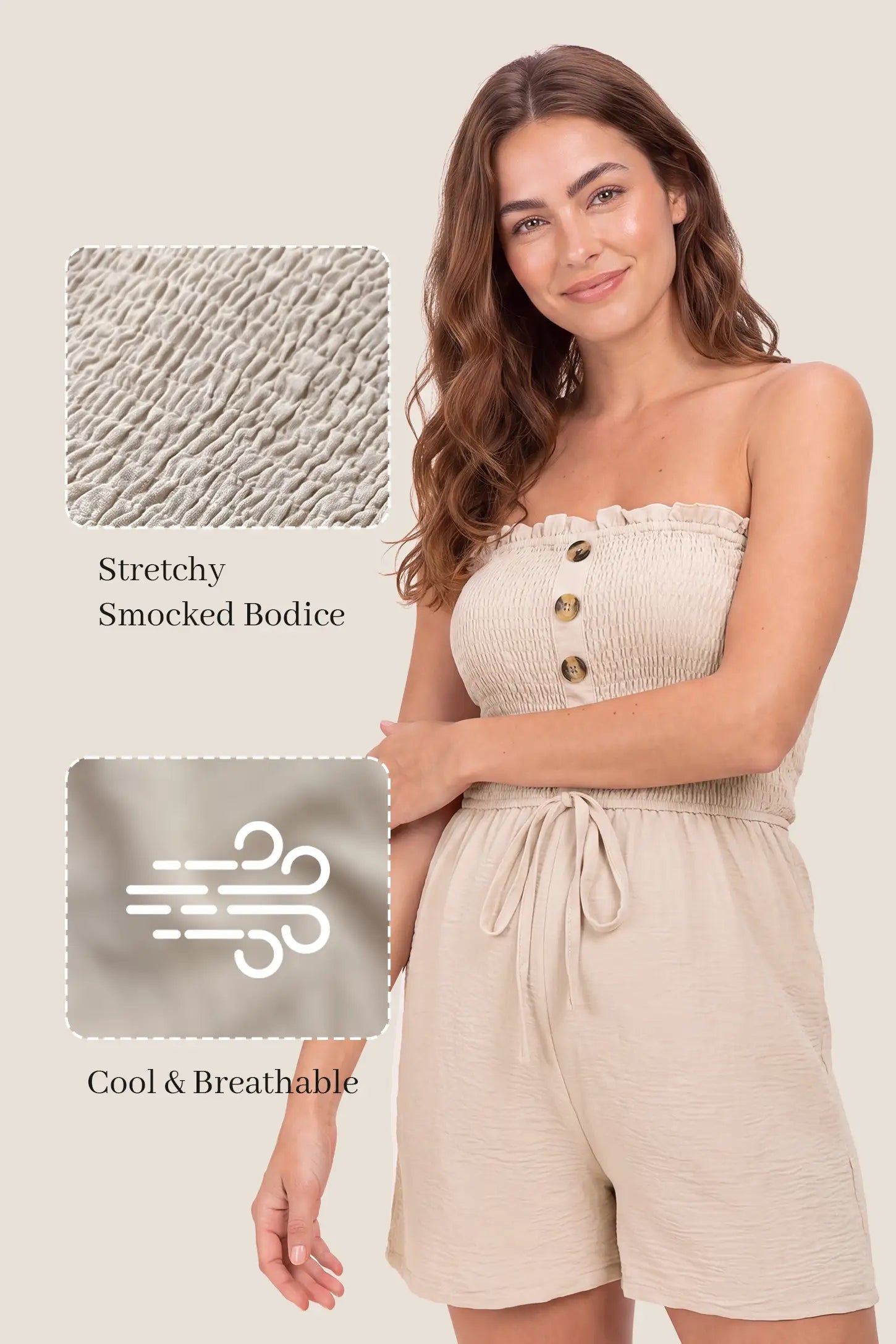 Strapless Smocked Waist Tie Maternity Romper