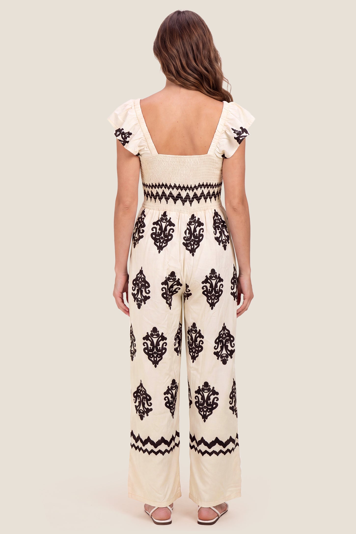 Flutter Sleeve Smocked Maternity Jumpsuit