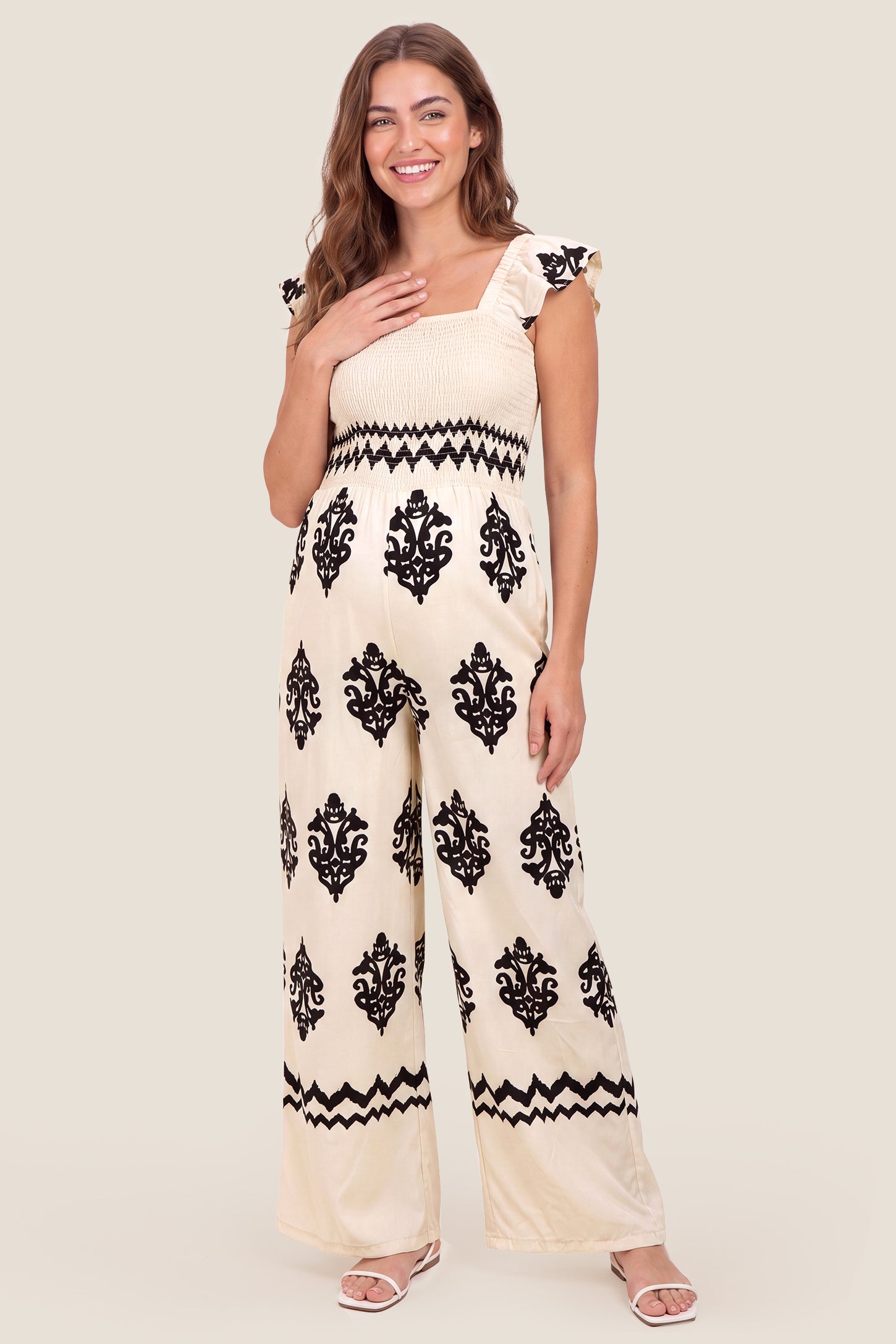 Flutter Sleeve Smocked Maternity Jumpsuit