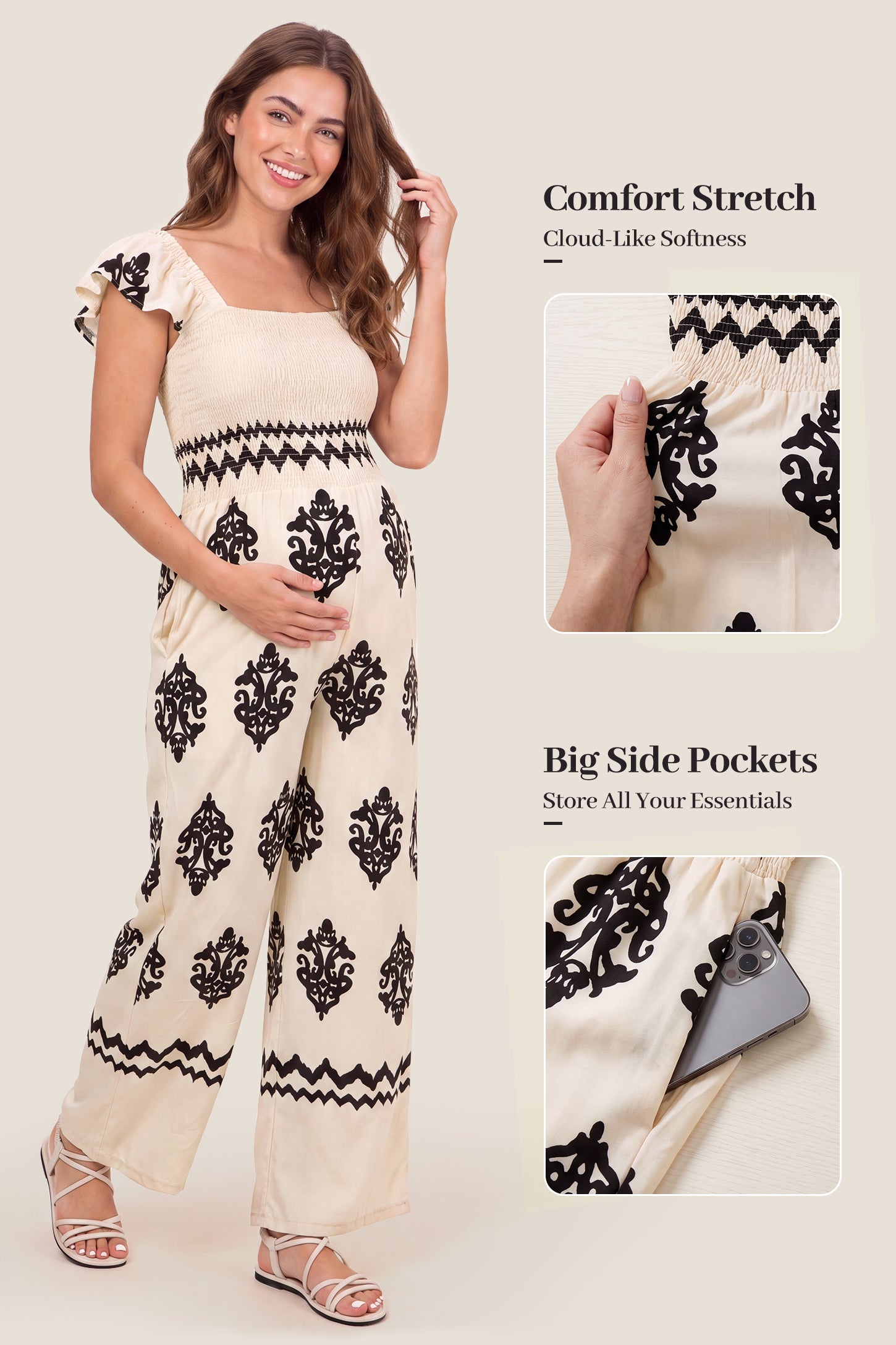 Flutter Sleeve Smocked Maternity Jumpsuit