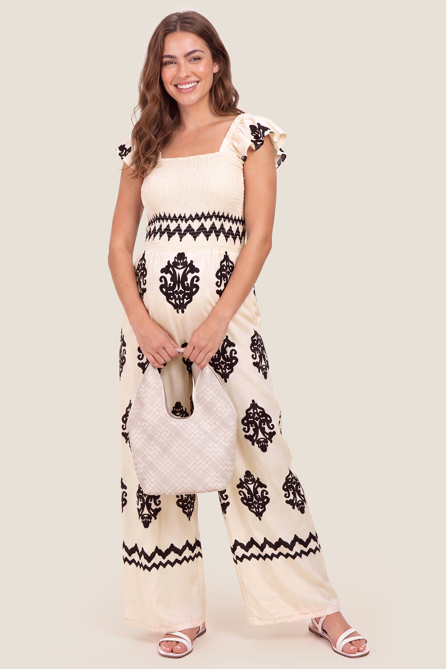 Flutter Sleeve Smocked Maternity Jumpsuit