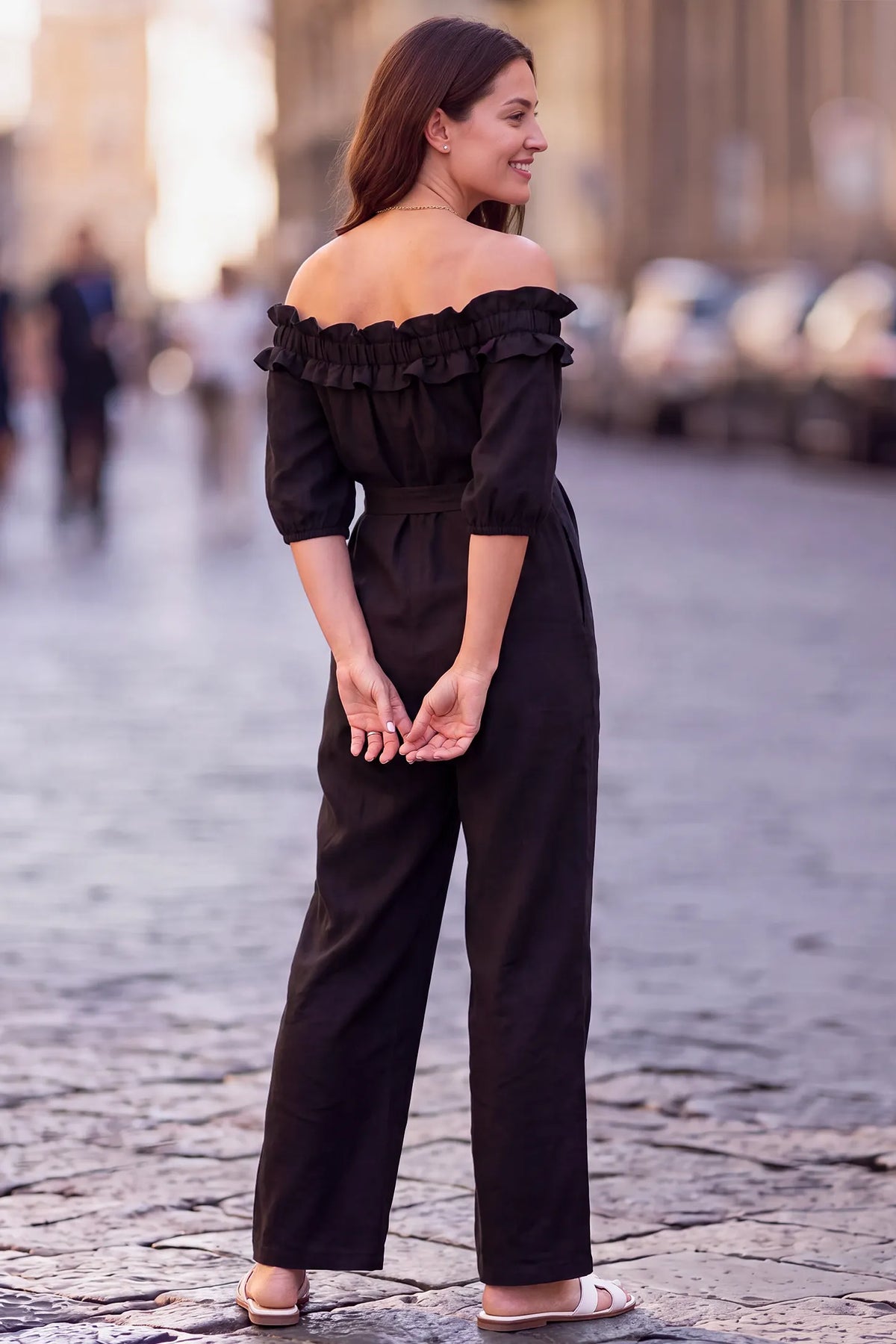 Off-Shoulder Ruffle Maternity Jumpsuit