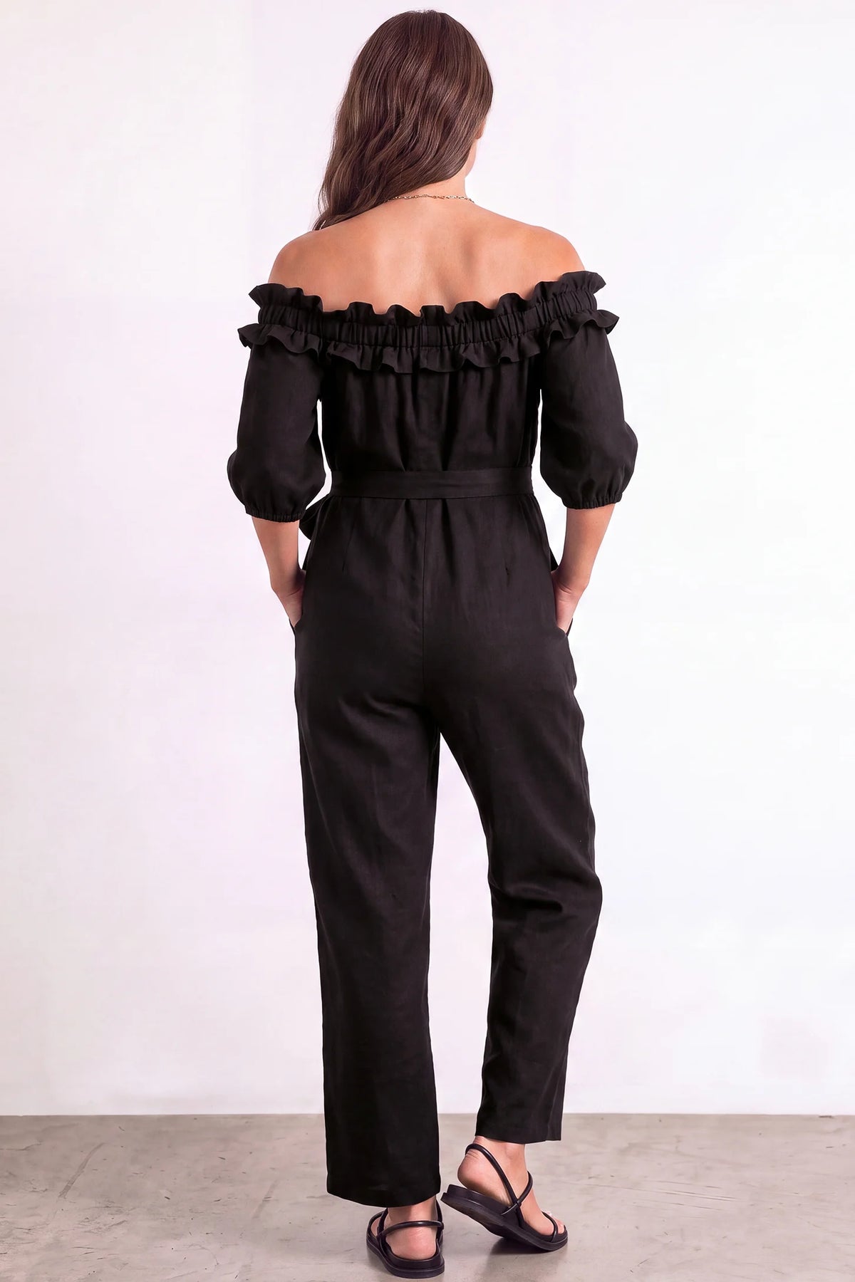 Off-Shoulder Ruffle Maternity Jumpsuit