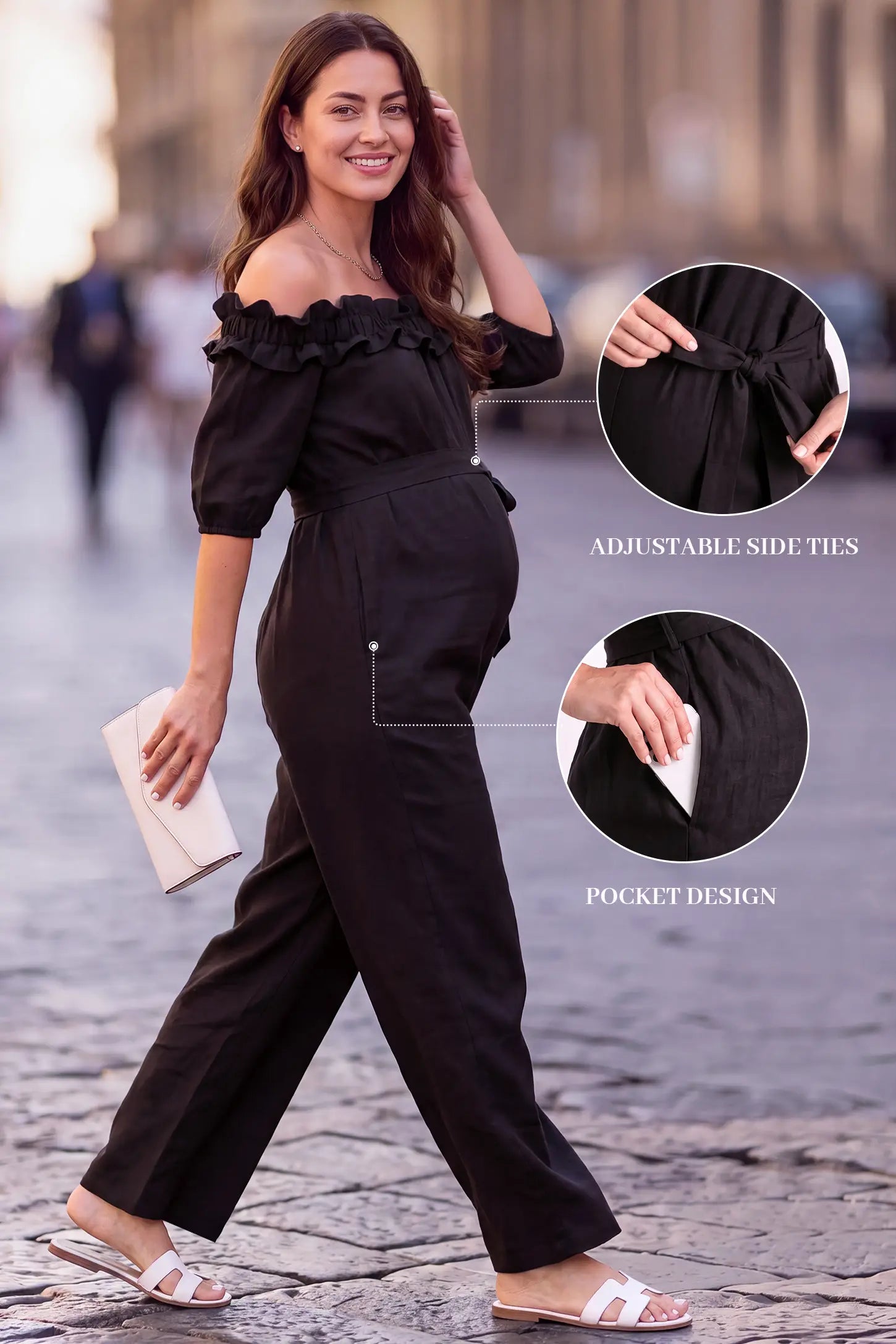 Off-Shoulder Ruffle Maternity Jumpsuit