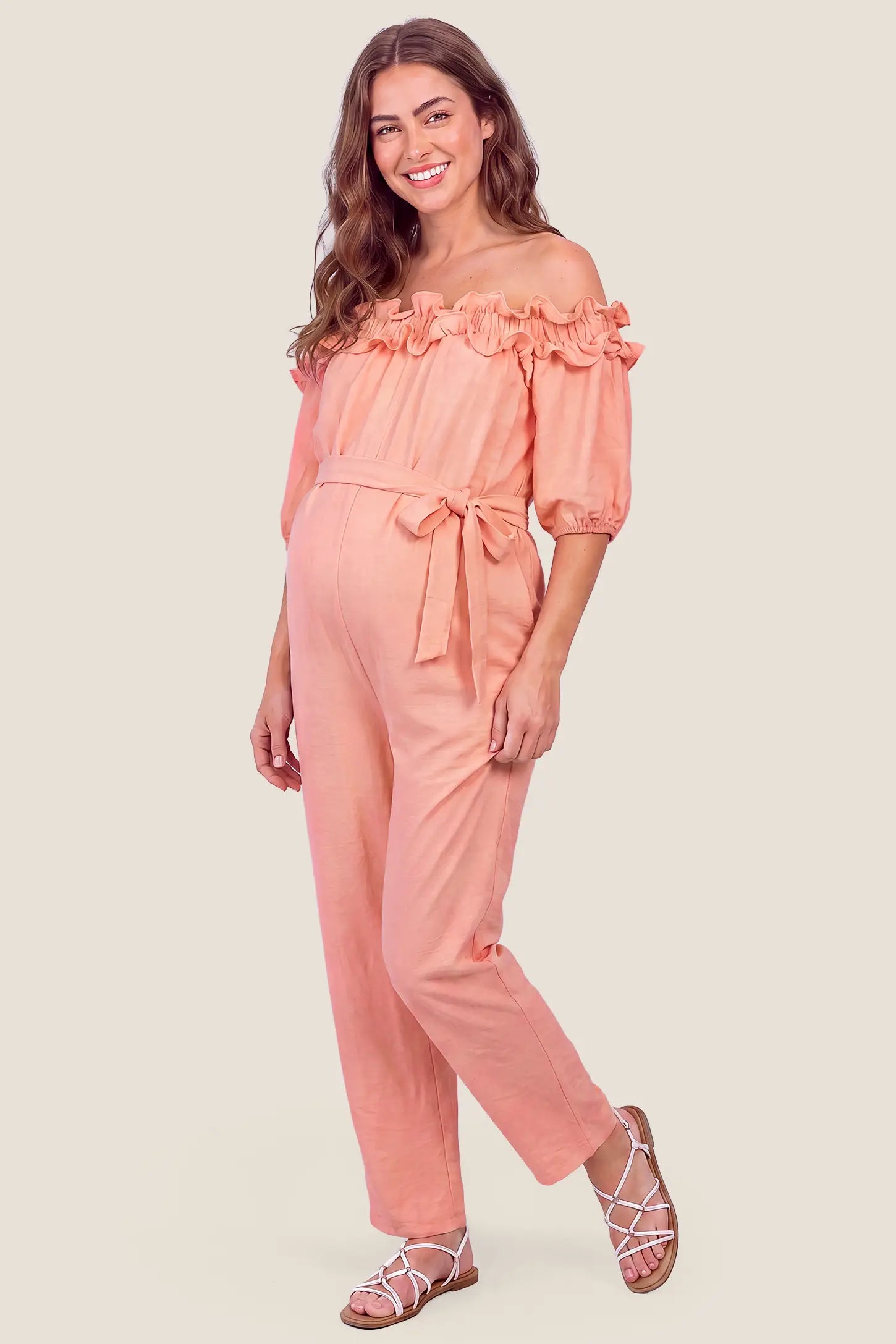 Off-Shoulder Ruffle Maternity Jumpsuit