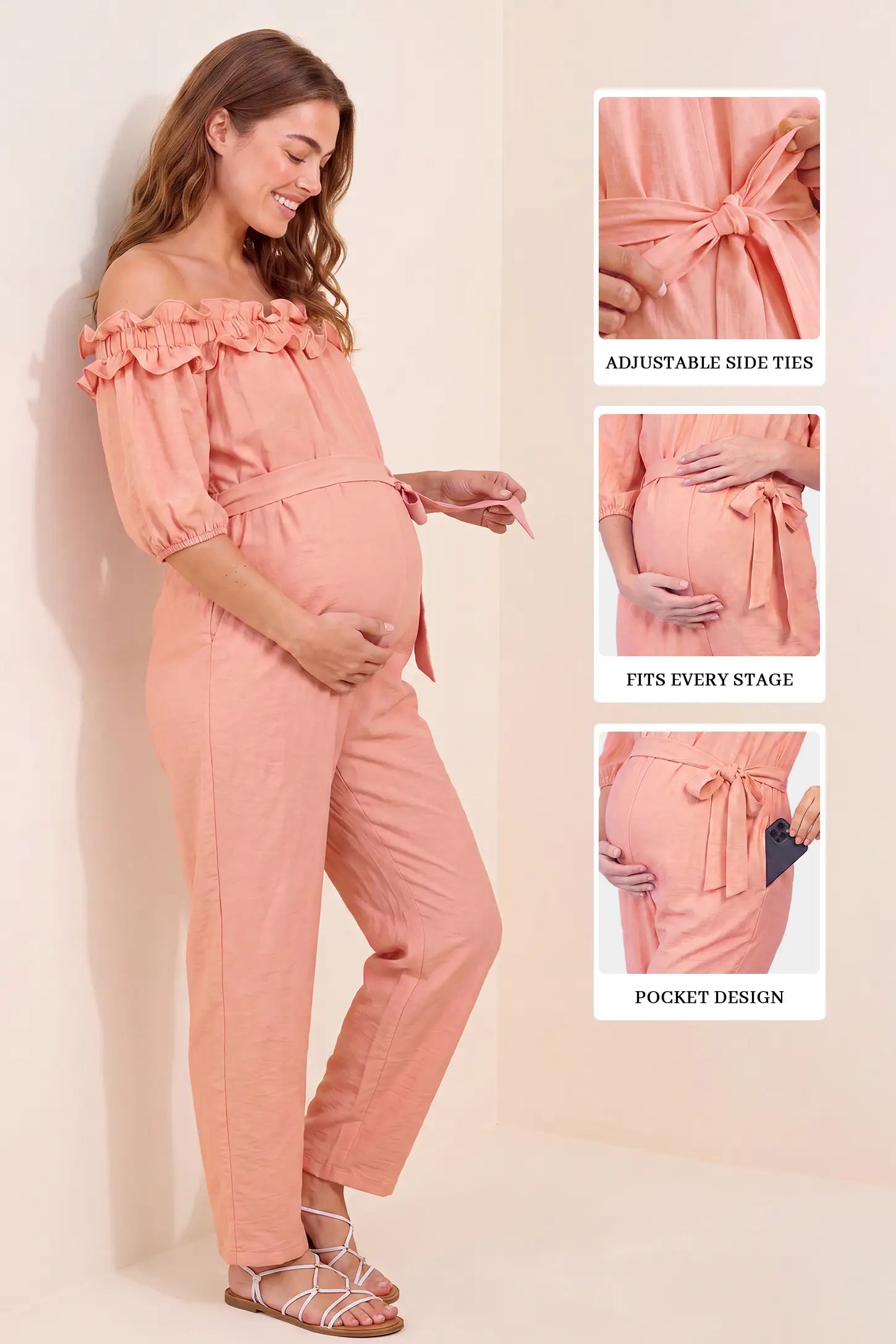 Off-Shoulder Ruffle Maternity Jumpsuit