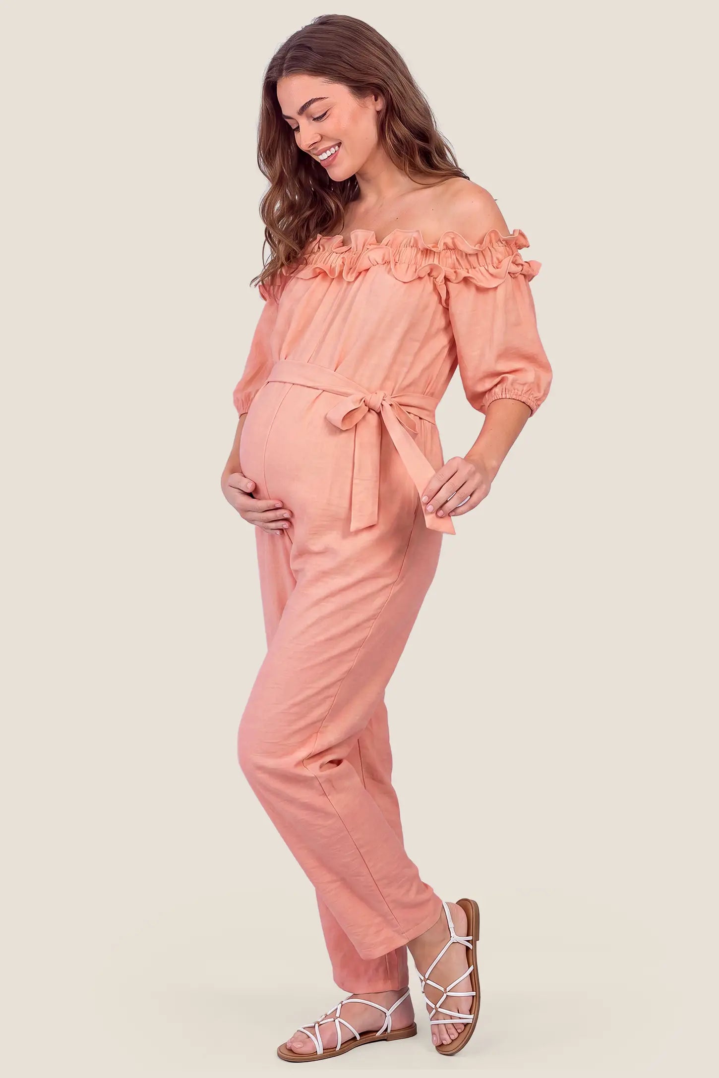 Off-Shoulder Ruffle Maternity Jumpsuit