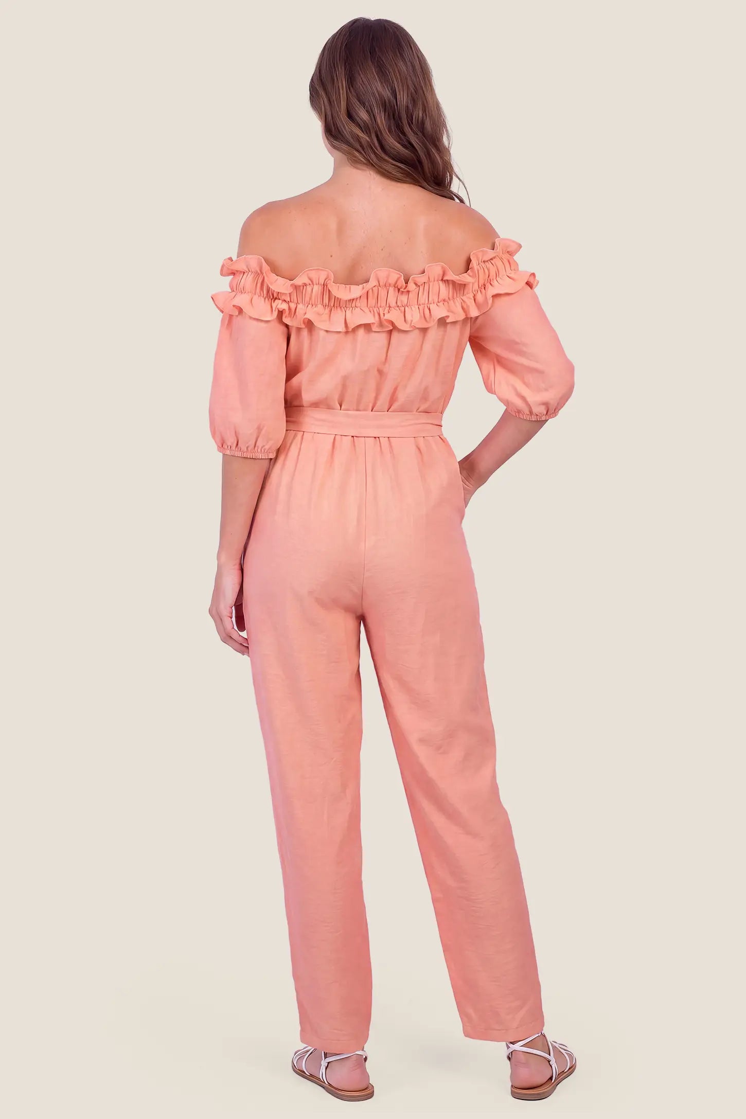 Off-Shoulder Ruffle Maternity Jumpsuit