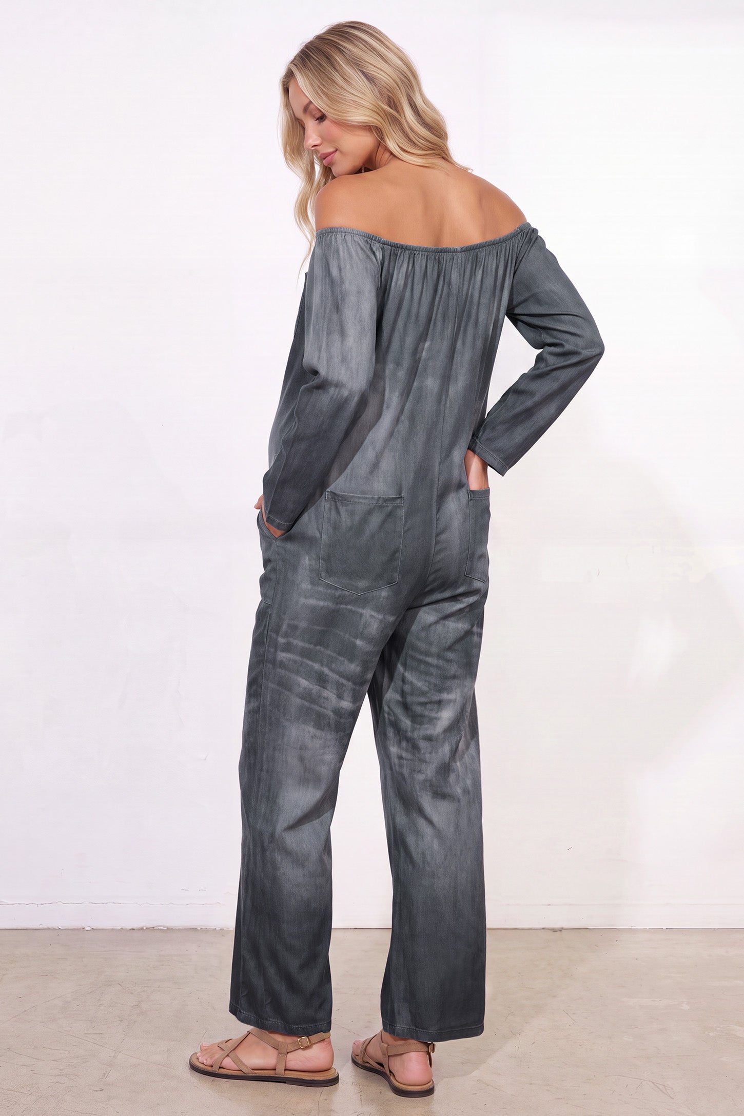 Trendy Washed-Look Off-Shoulder Maternity Jumpsuit