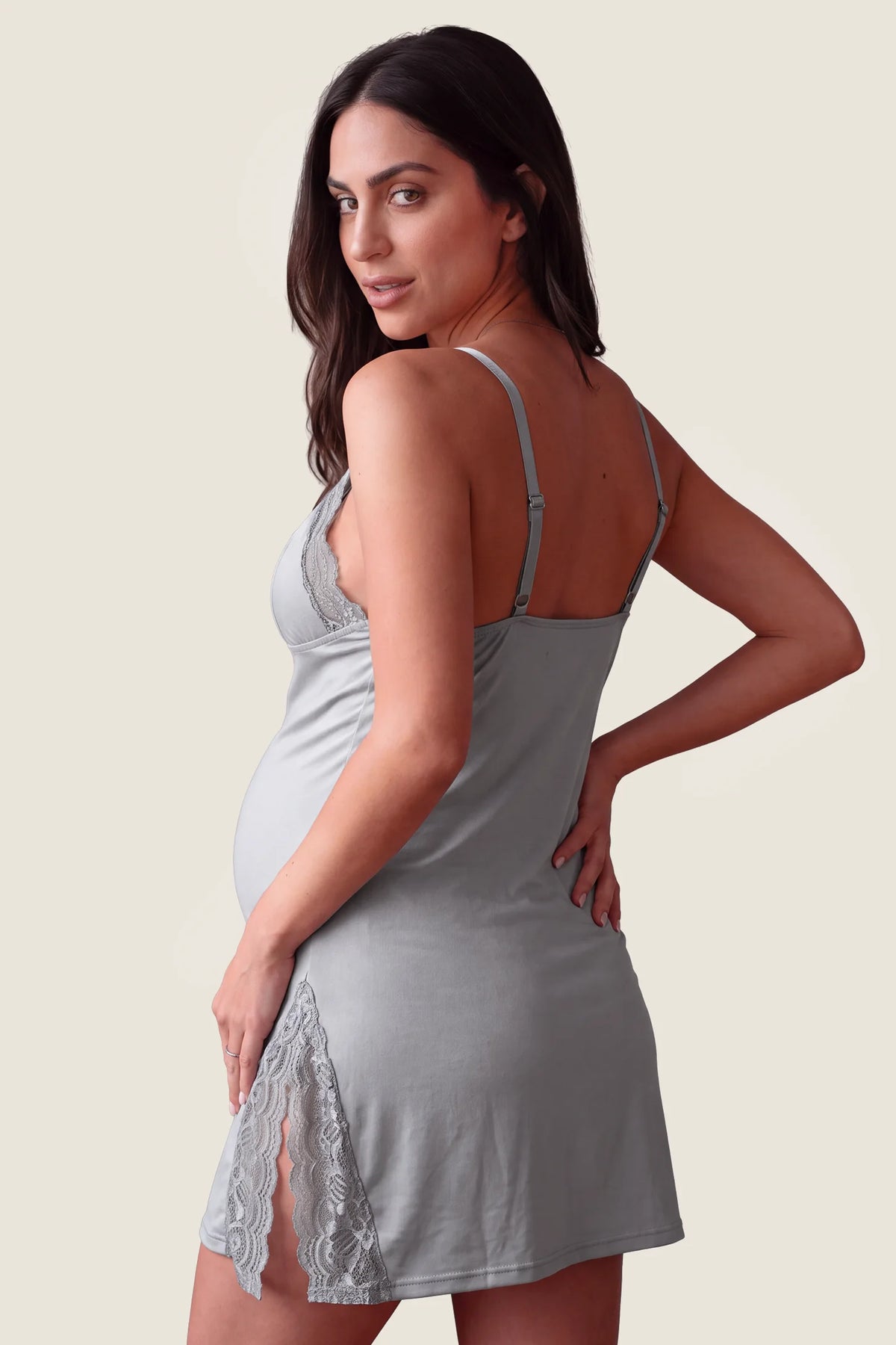 Side Slit Lace Maternity Babydoll Nightdress